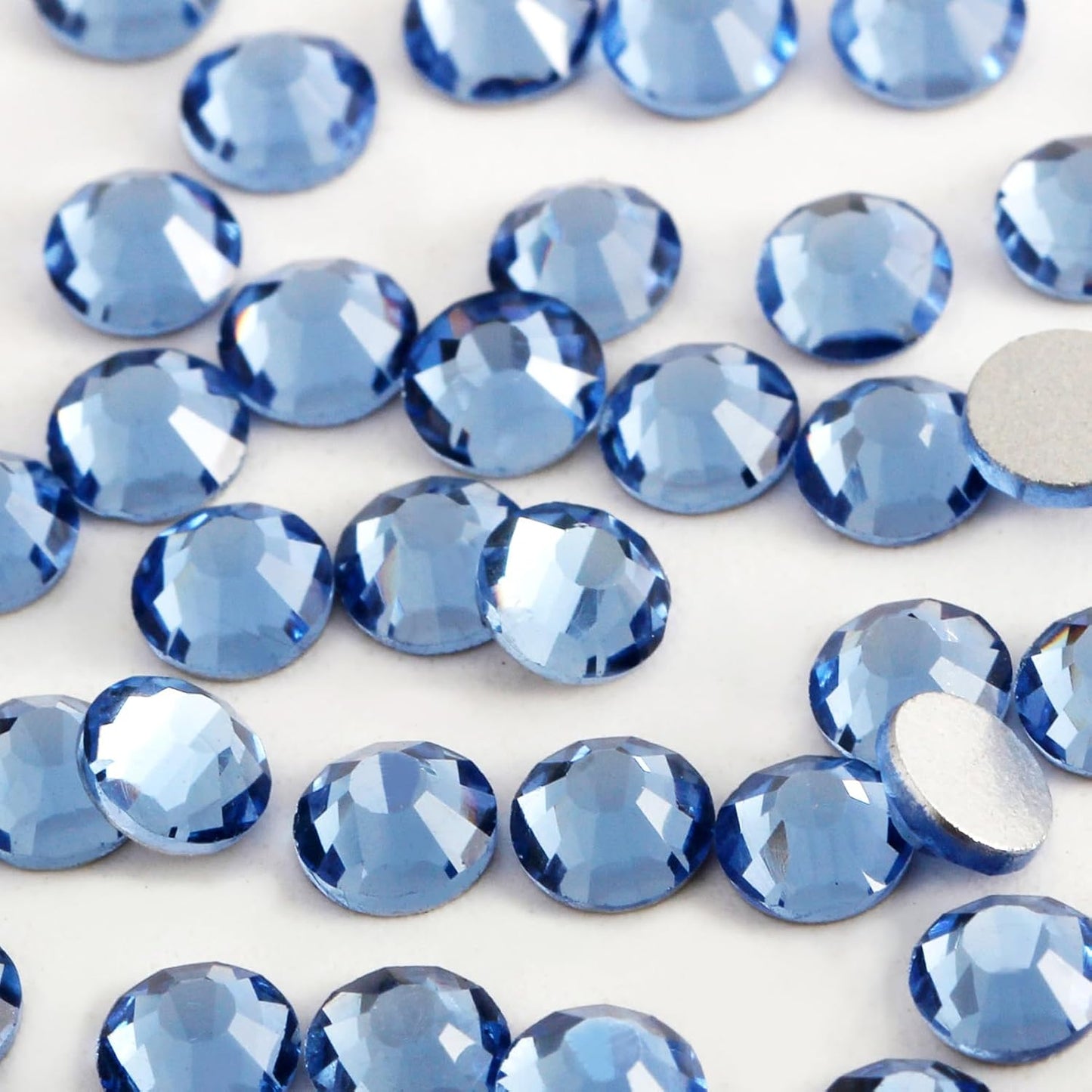 400 PCS SS30 Flatback Rhinestones,12-Facet Diamond-Cut Glass Gems for Nail Art,Clothing,DIY Crafts,Glue-On Decoration Stones with Silver Backing,Light Sapphire