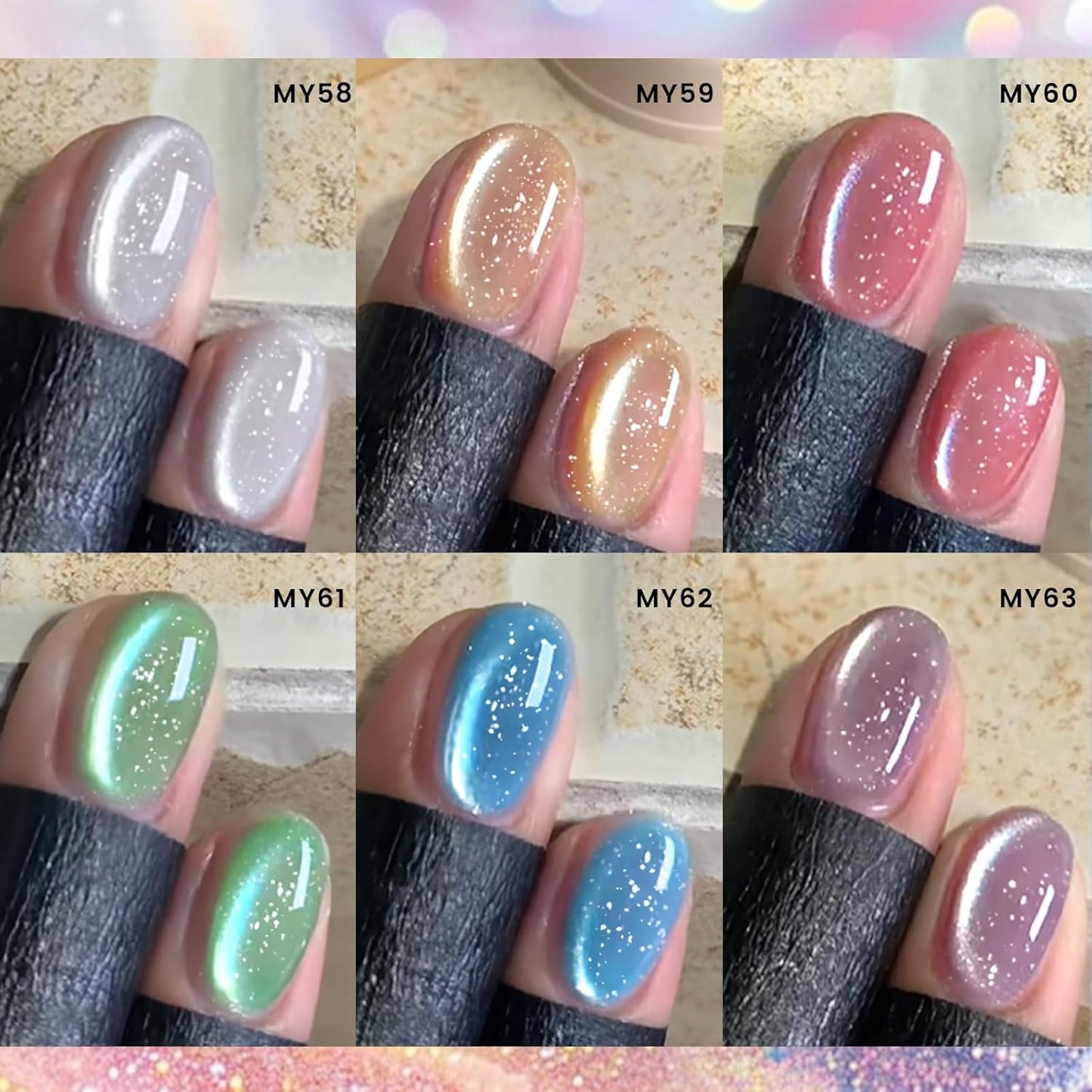 Born Pretty Magnetic Gel Nail Polish Pastel Cat Magnetic Eye Gel Polish Glitter Shimmer Auroras Magnetic Gel Nail Art Manicure Kit 6PCS