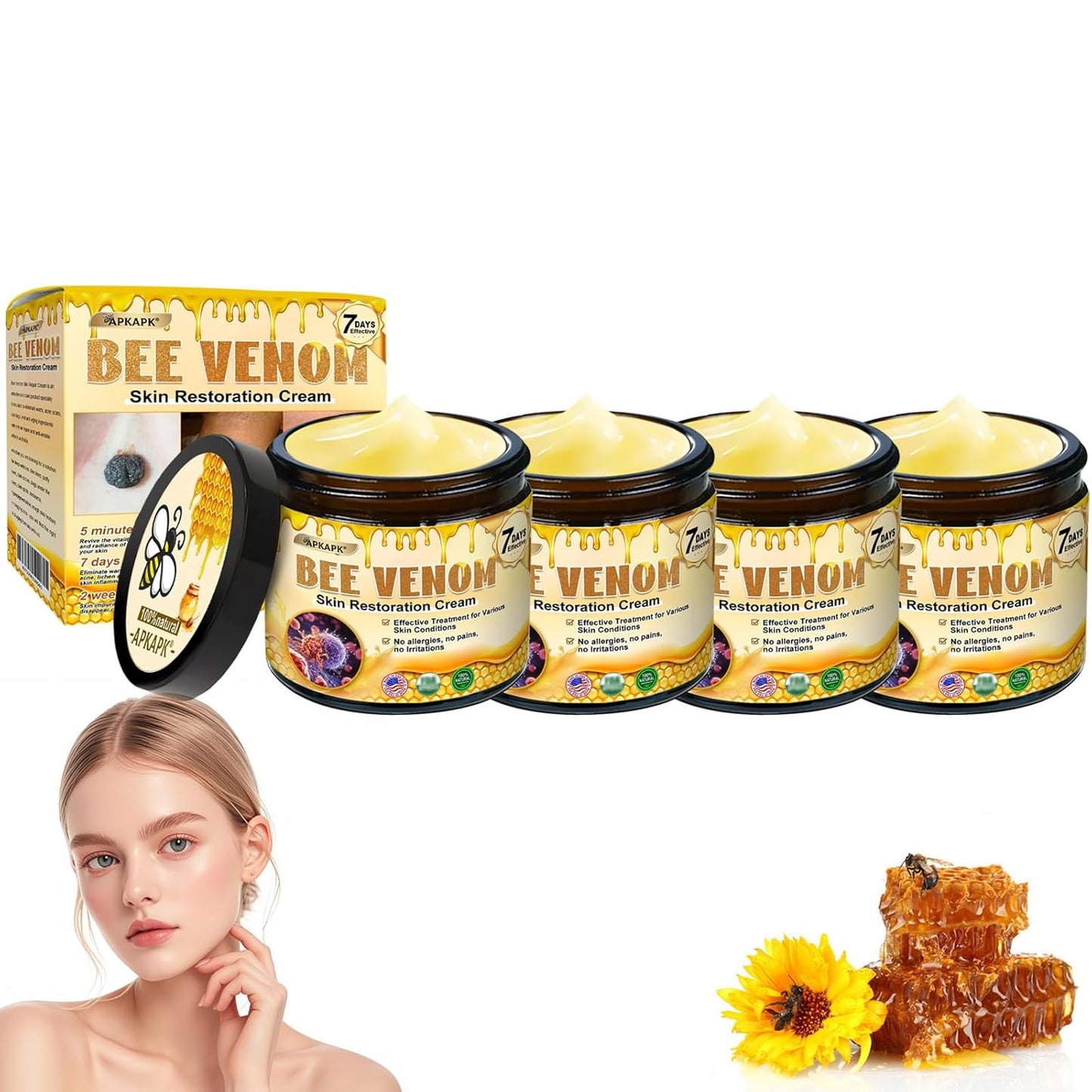 Bee Venom Skin Restoration Cream, Bee Venom Skin Treatment Cream, Professional Bee Venom Comprehensive cream - Anti-Wrinkle Moisturizing for All skin Typess (4)