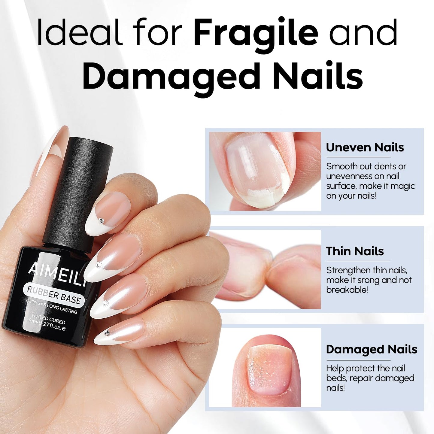 AIMEILI Gel Nail Polish 4pcs, Hema Free, Cruelty Free, Vegan, U V LED Nail Art - Nail Dehydrator Primer, Builder Nail Gel, Rubber Base