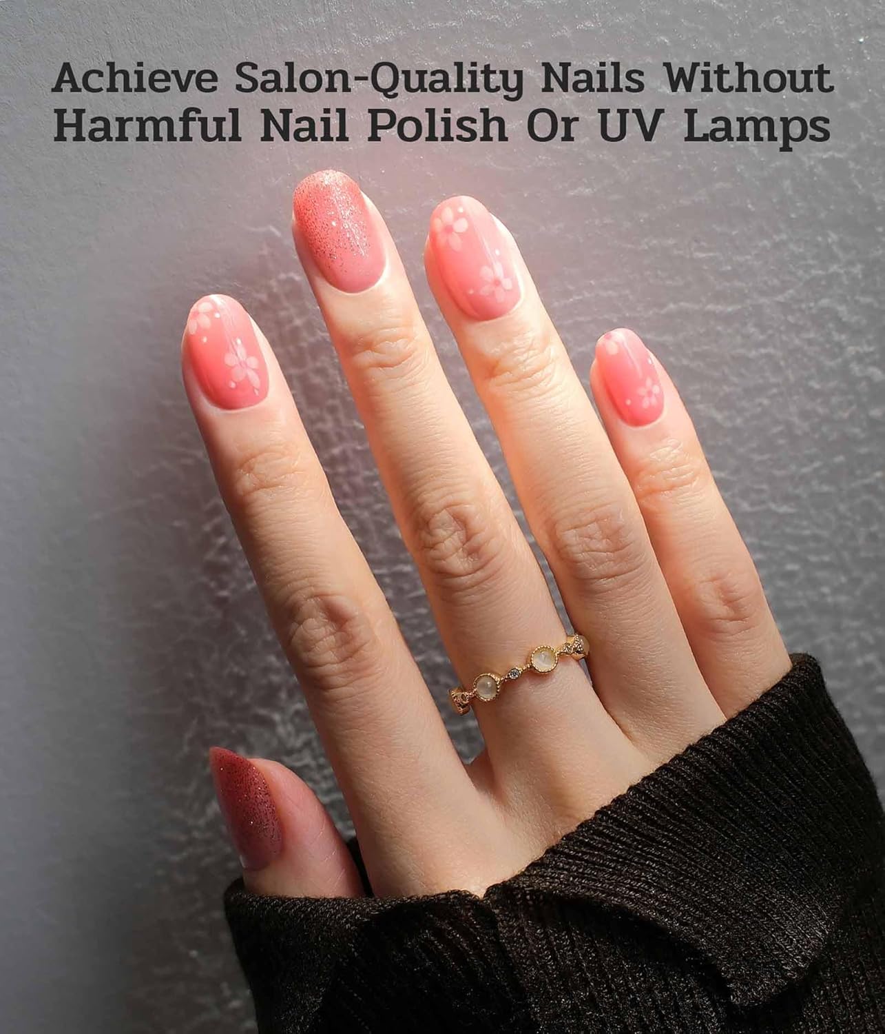 Nail Polish Strips - 22 Pcs Salon Quality Gel Nail Stickers - Long Lasting Wraps (Dusty Orange Flower)