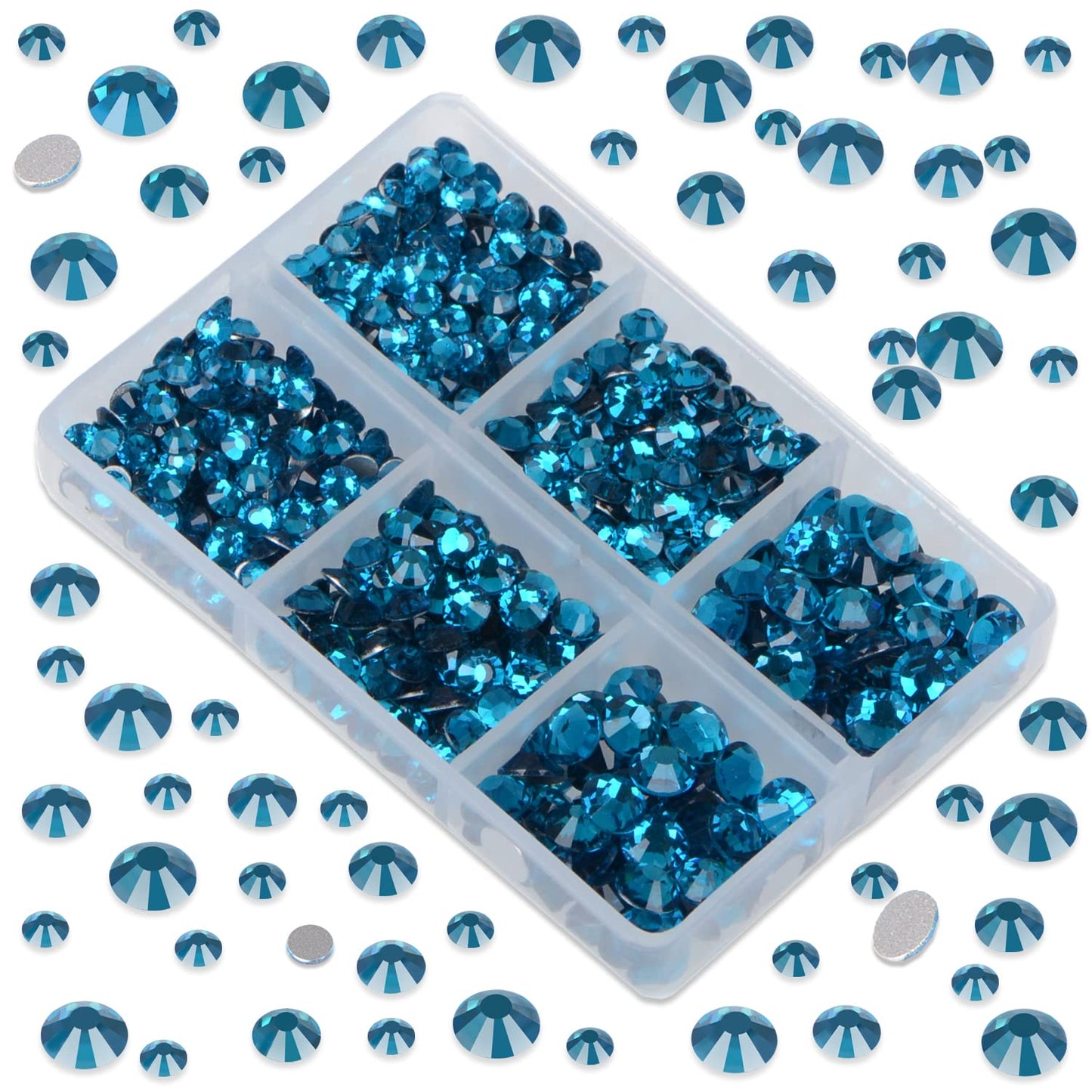 LPBeads 6000 Pieces Peacock Blue Zircon Non Hotfix Rhinestones 6 Sizes Round Crystal Glass Flat Back Rhinestones with Tweezers and Picking Pen for Nail Art Crafts Clothes Bags DIY