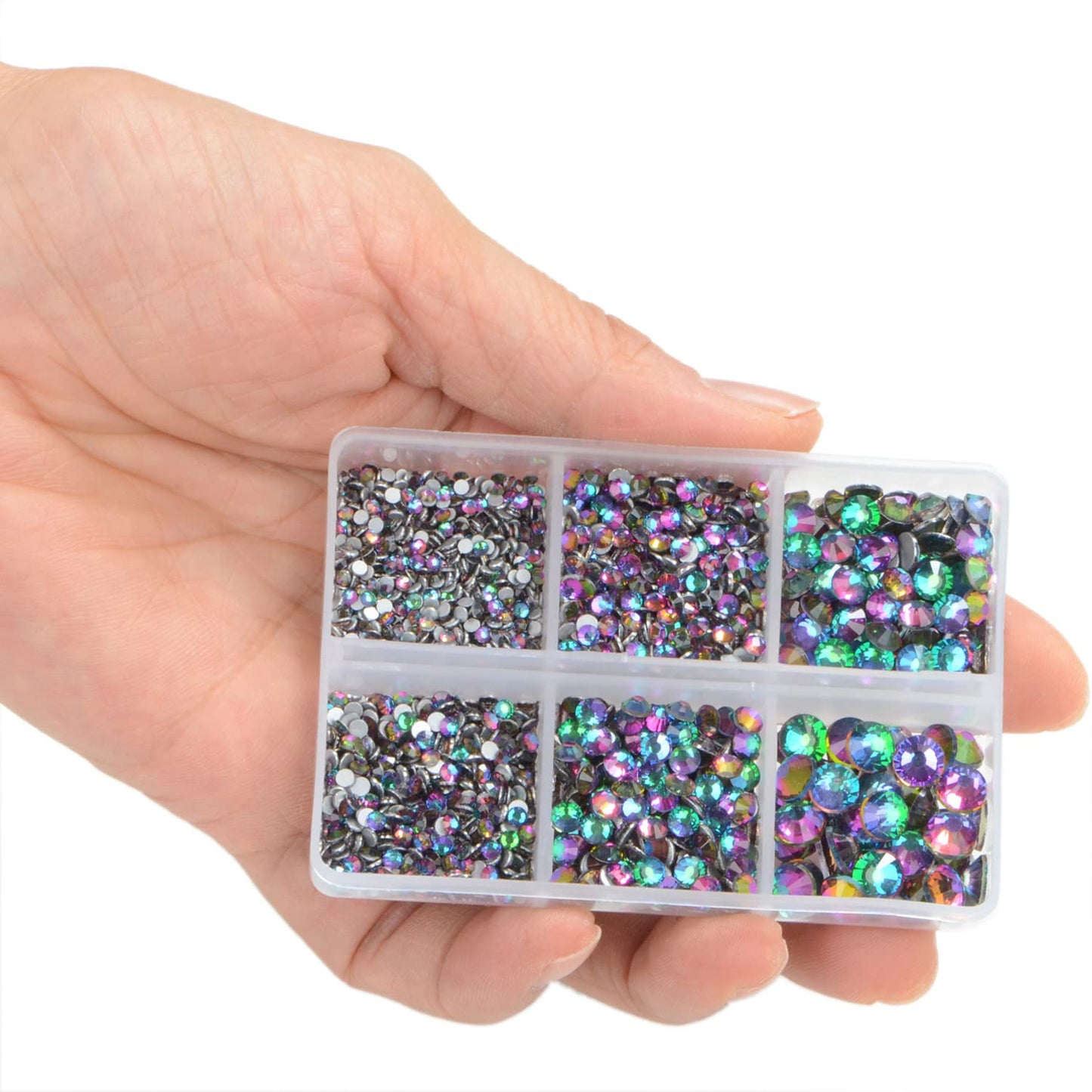 LPBeads 6000 Pieces Blue Volcano and Green Volcano Non Hotfix Rhinestones 6 Sizes Round Crystal Glass Flat Back Rhinestones with Tweezers and Picking Pen for Nail Art Crafts Clothes Bags DIY