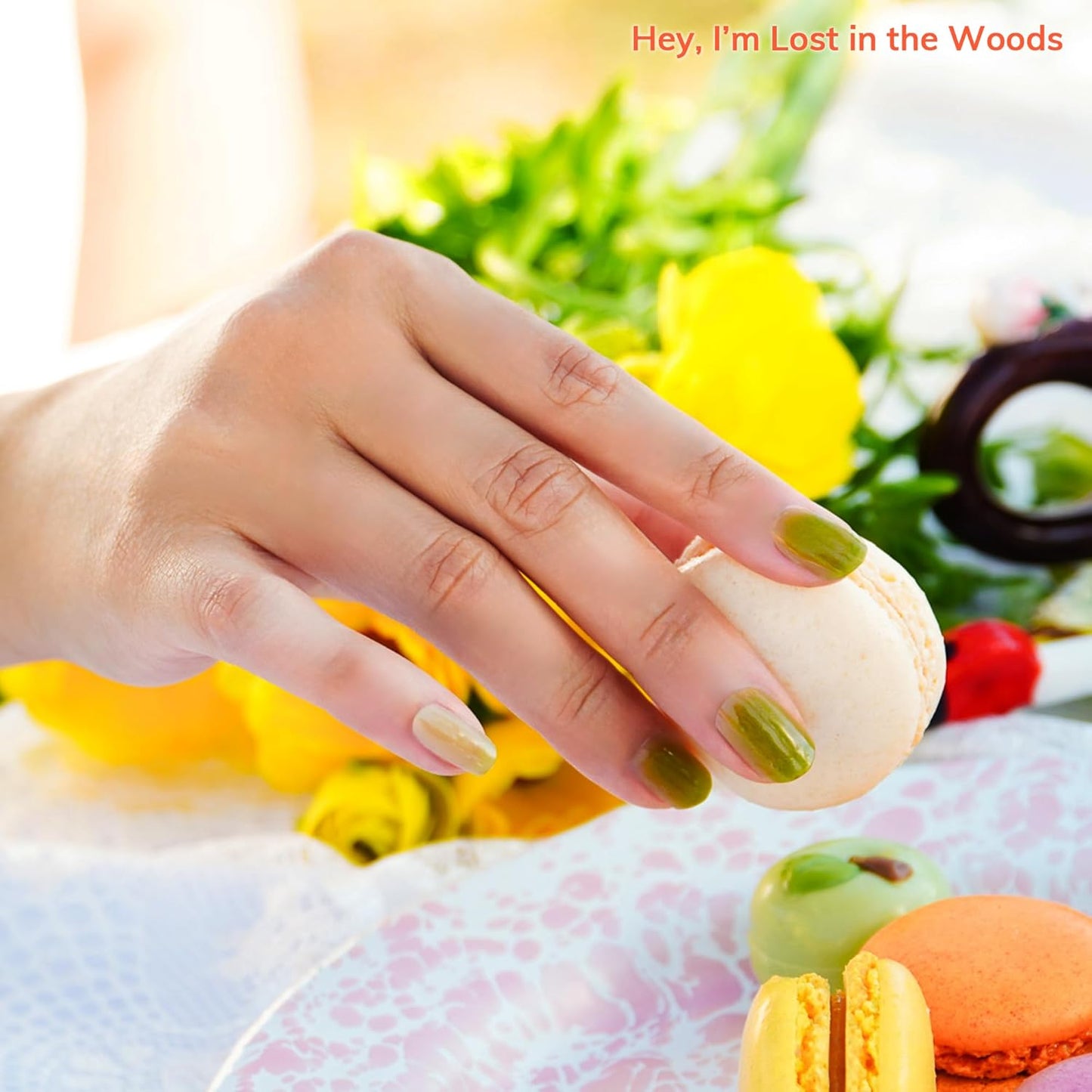 Semi Cured Gel Nail Strips | No LED Lamp Needed | Marble, Green, Spring | Easy Apply & Remove, Salon Quality |Includes 28 Strips,1 Prep Pads,Nail File & Wooden stick- Hey, I’m Lost in the Woods