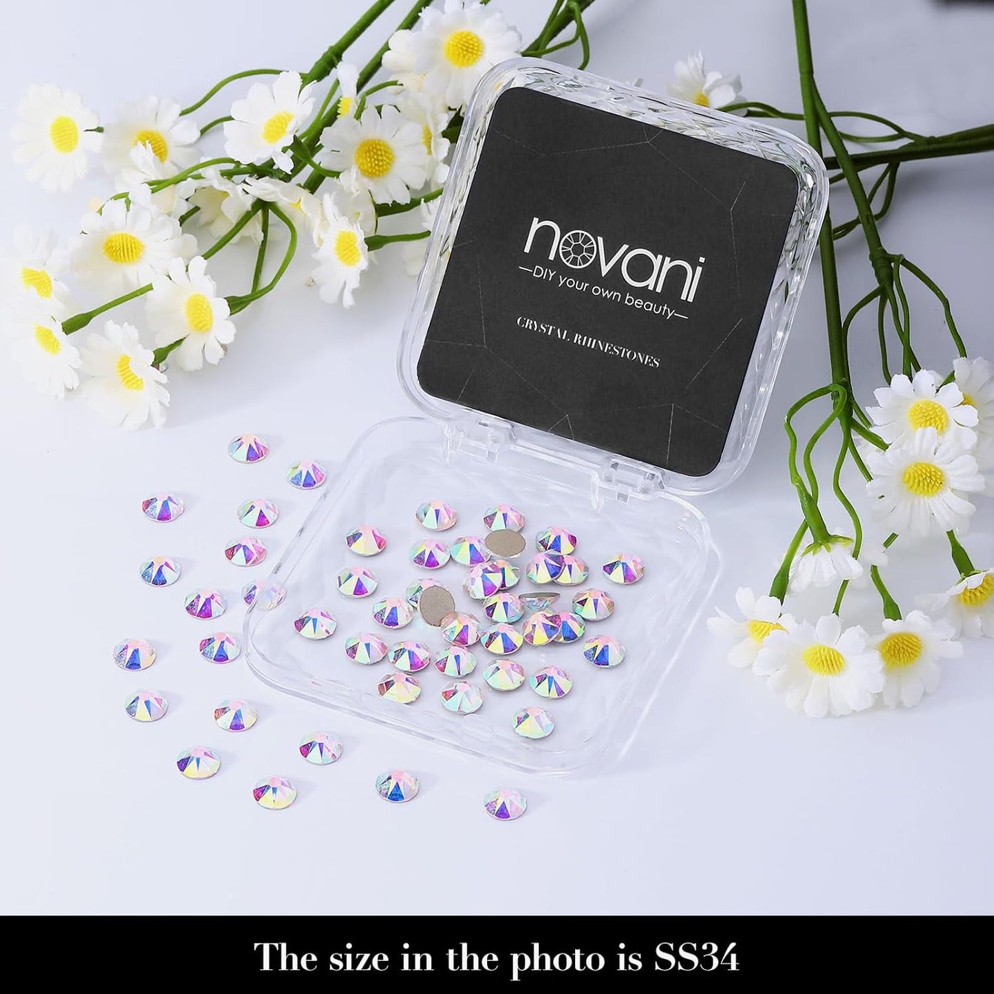 Novani 80pcs Crystal AB Rhinestones Flat Back Round Rhinestone Style 2088 Sparkly Crystal Gemstones for Nail Art and Crafting,SS34(7.1-7.3mm