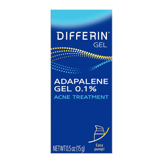 Differin Acne Treatment Gel, 30 Day Supply, Retinoid Treatment for Face with 0.1% Adapalene, Gentle Skin Care for Acne Prone Sensitive Skin, 15g Pump (Packaging May Vary)