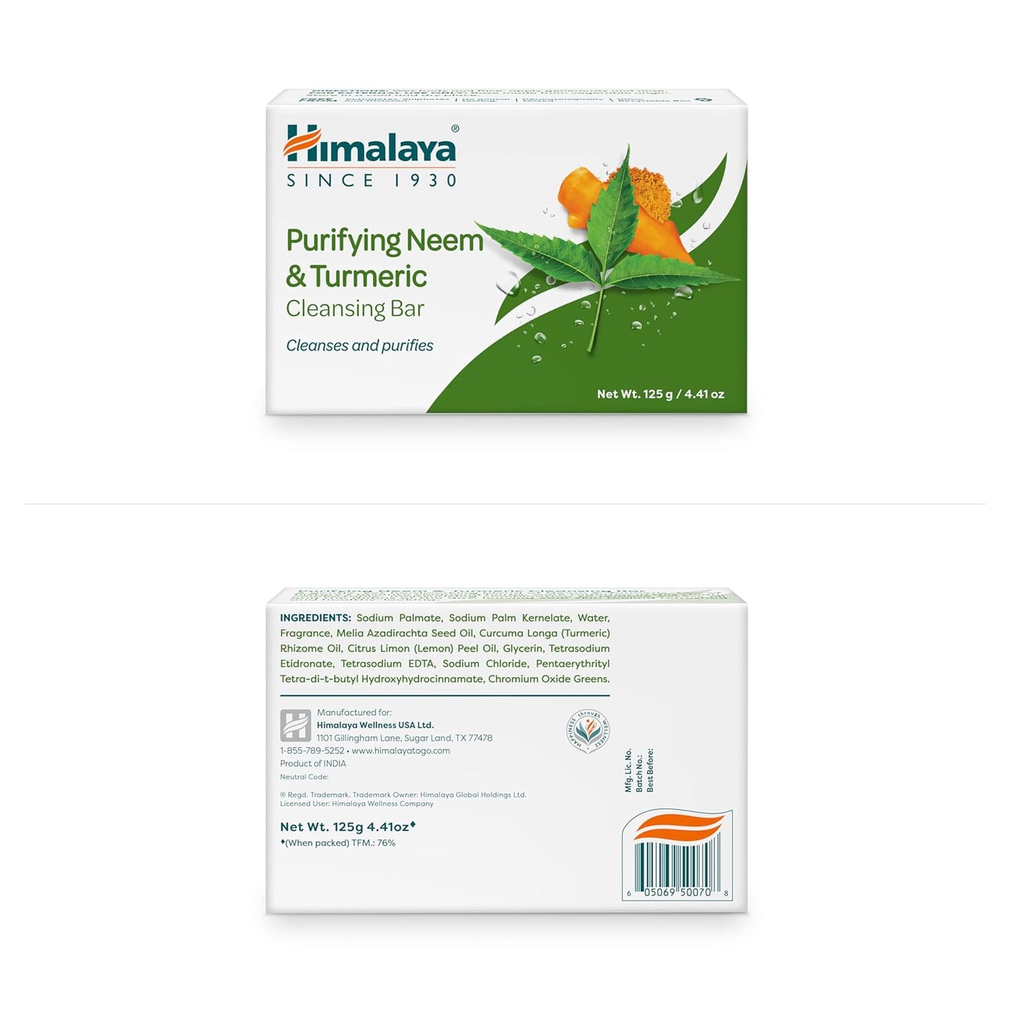 Himalaya Purifying Neem & Turmeric Cleansing Bar, Face and Body Soap for Soft and Clear Skin, 4.41 oz, 12 Pack