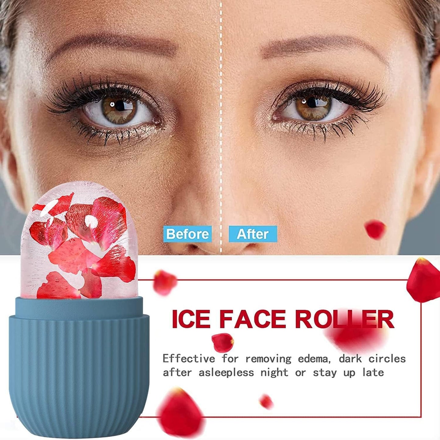 KOGITI Ice Mold for Face, Ice Roller for Face & Eye, Beauty Facial Ice Rollers Ice Holder Mold Face Puffiness Relief Massage Skin Care Tools, Ice Facial Cube (Blue)