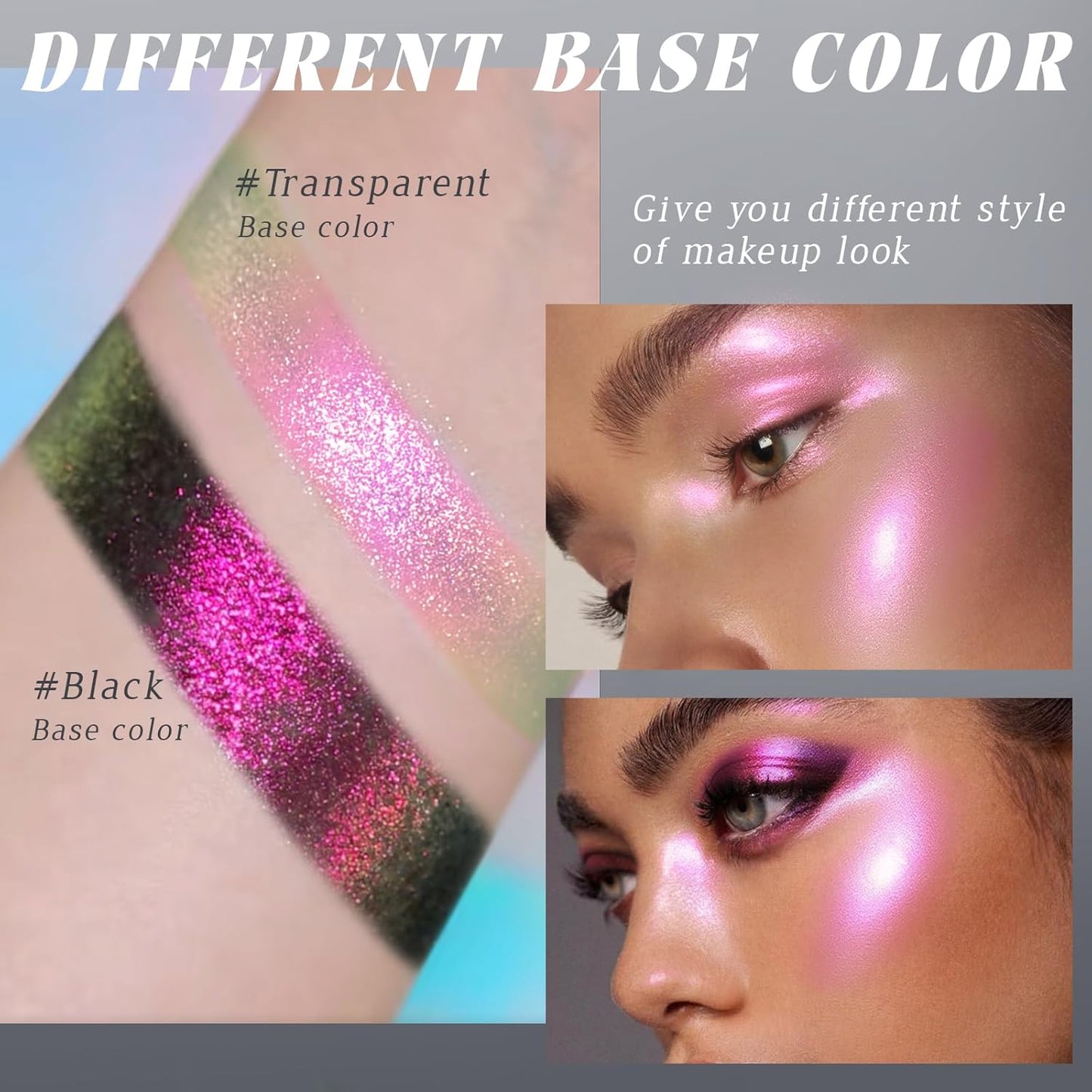 Chameleon Mermaid Pink Glitter Eyeshadow, Cream to Powder Shimmer Multichrome Single Eyeshadow, Sparkling Holographic Color Shifting Eye Brightener Highlighter Makeup Palette 02