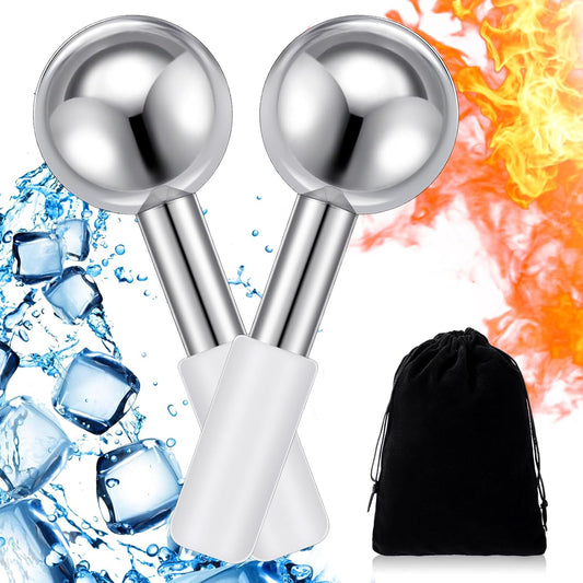 Baderke 2 Pcs Ice Globes for Face Stainless Steel Cooling Globes Unbreakable Cooling Roller Women Ice Balls Cryo Sticks Face Skin Care for Dark Circles, Puffiness(Silver (white Handle))