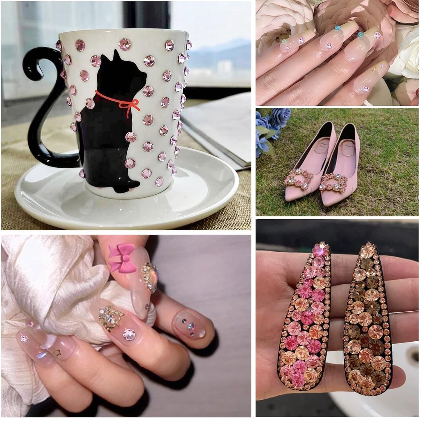 Beadsland 2880pcs Flat Back Crystal Rhinestones Round Gems for Nail Art and Craft Glue Fix,Light Pink,SS4,1.5-1.7mm