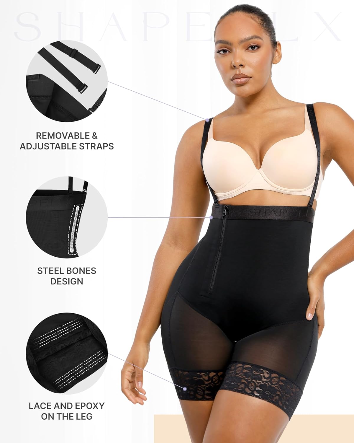 SHAPELLX Shapewear Tummy Control Fajas Colombianas Body Shaper for Women Butt Lift Bodysuit