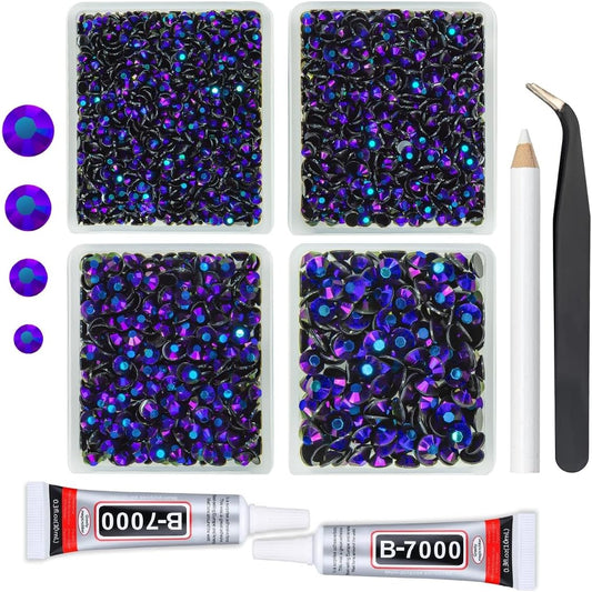 Black Purple AB Resin Rhinestones w B7000 Jewelry Glue for Bedazzling Crafting 3mm 4mm 5mm 6mm Flatback Jelly Stones Bulk Diamonds Gems Charms for Nails Face Makeup Tumblers Bottles DIY Crafts