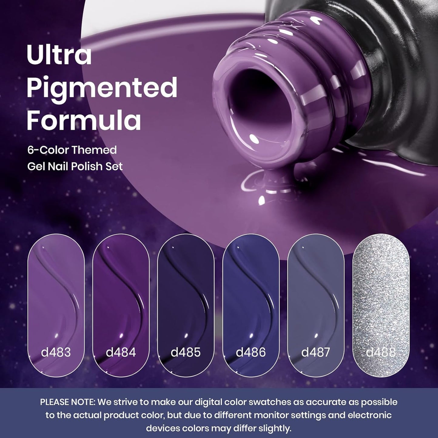 Beetles Purple Gel Polish Set, 6Pcs Purple Blue Gel Polish Silver Glitter Nail Gel Fall Winter Lost Universe Soak Off UV LED Nail Lamp Manicure DIY Home Gift for Women