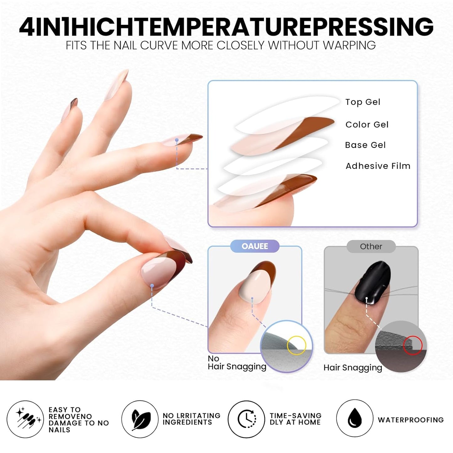 Semi Cured Gel Nail Strips | Built-In Gel Top Coat | UV Light Required | Salon Quality, Easy Application And Removal (Cocoa Edge Nails)