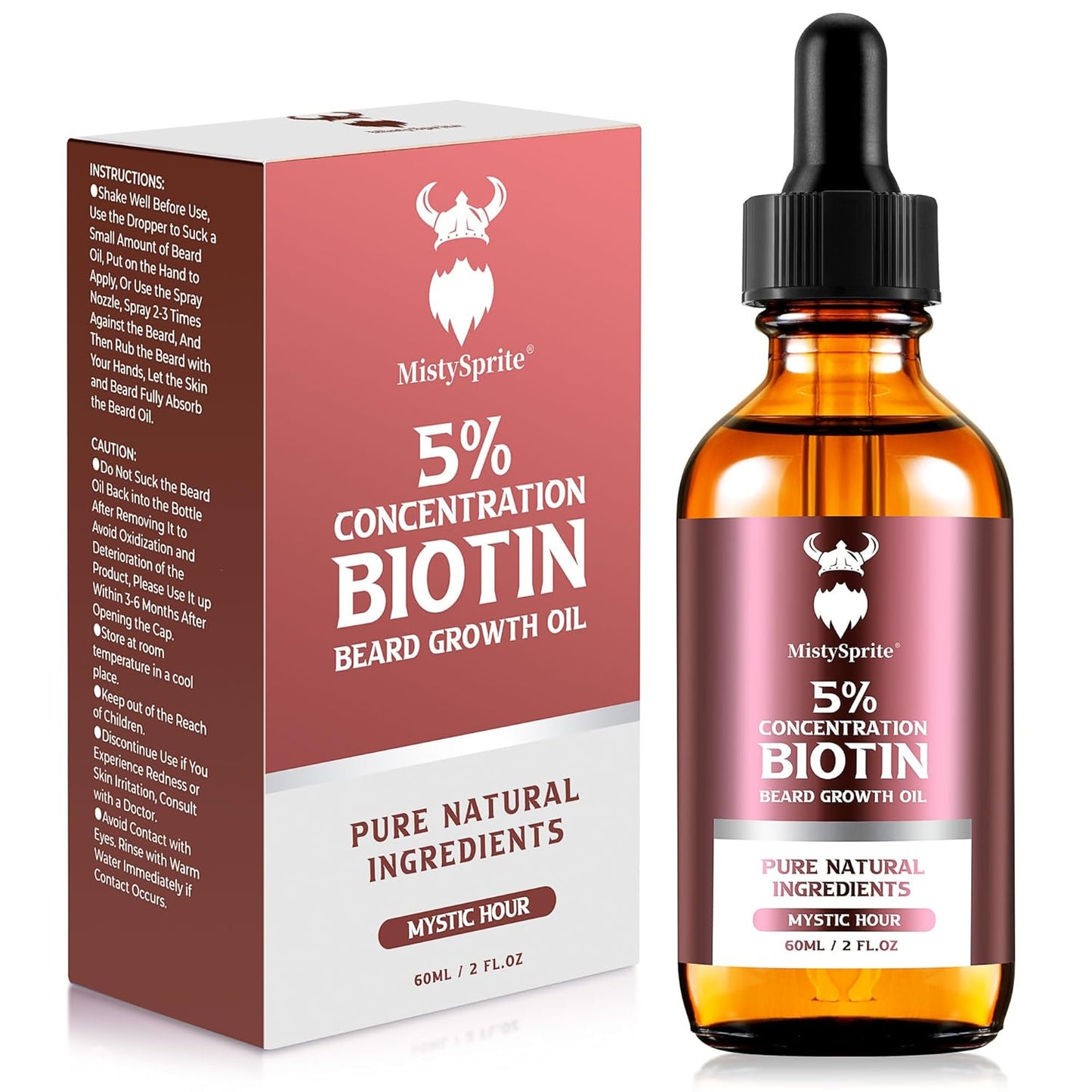 Beard Growth Oil - 5% Concentration Biotin Beard Oil for Men (2 oz) - Natural Mens Beard Oil with Argan Oil, Jojoba Oil and Vitamin, Beard Growth Softener, Moisturizer (Mystic Hour)