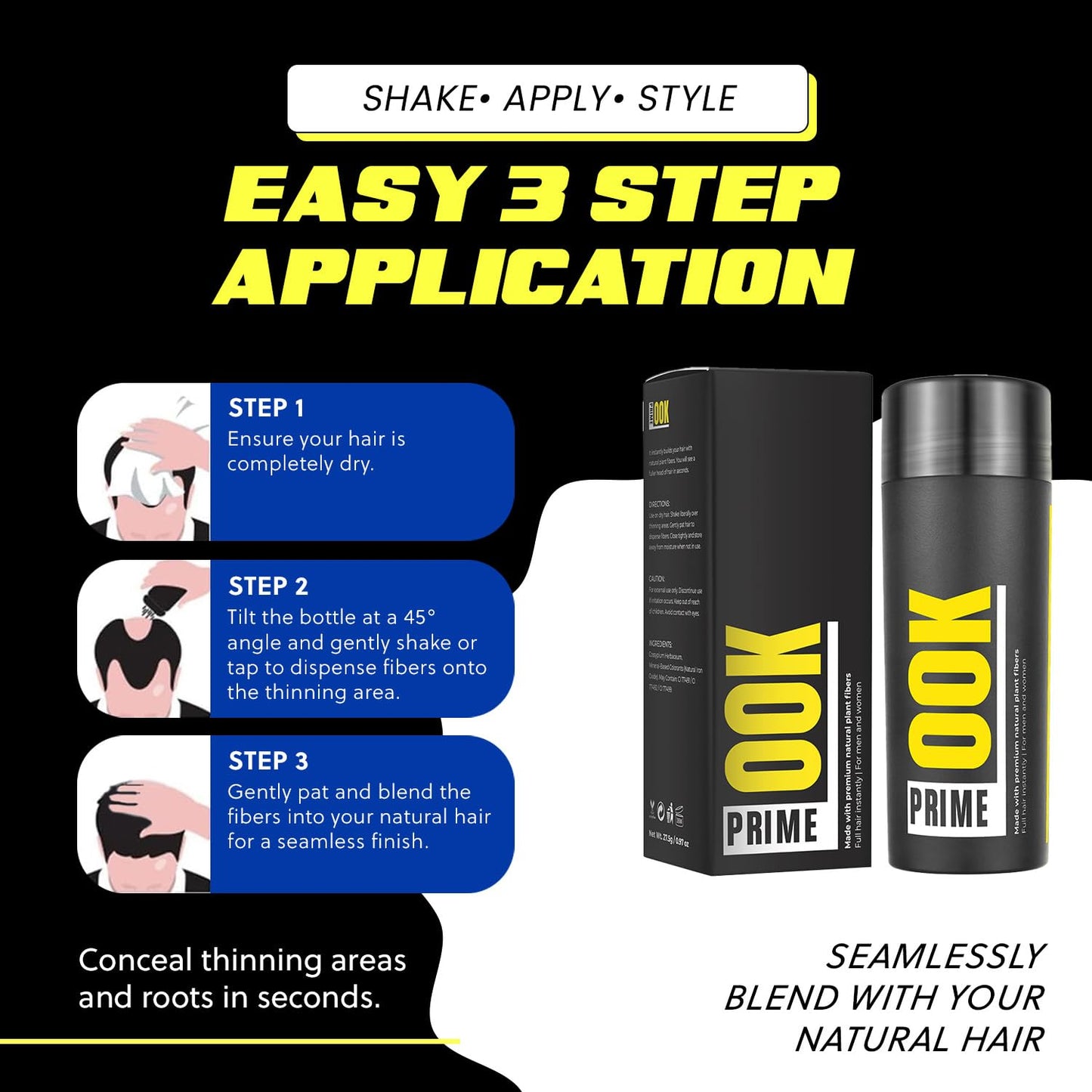 PrimeLook Hair Building Fibers, Luxurious Building Fibers for Thinning Hair, Superior Formula for Men & Women, Instant Volume, Matches Colors (27.5g, Grey)