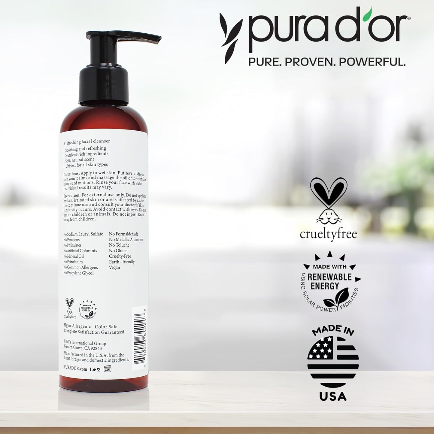 PURA D'OR Facial Cleansing Oil (8 Oz x2 = 16 Oz) Nourishing Botanical Blend with & Vitamin, Jojoba and Sunflower Oil - Gentle Makeup Remover & Deep Cleanser For Healthy, Glowing Skin - Paraben-Free
