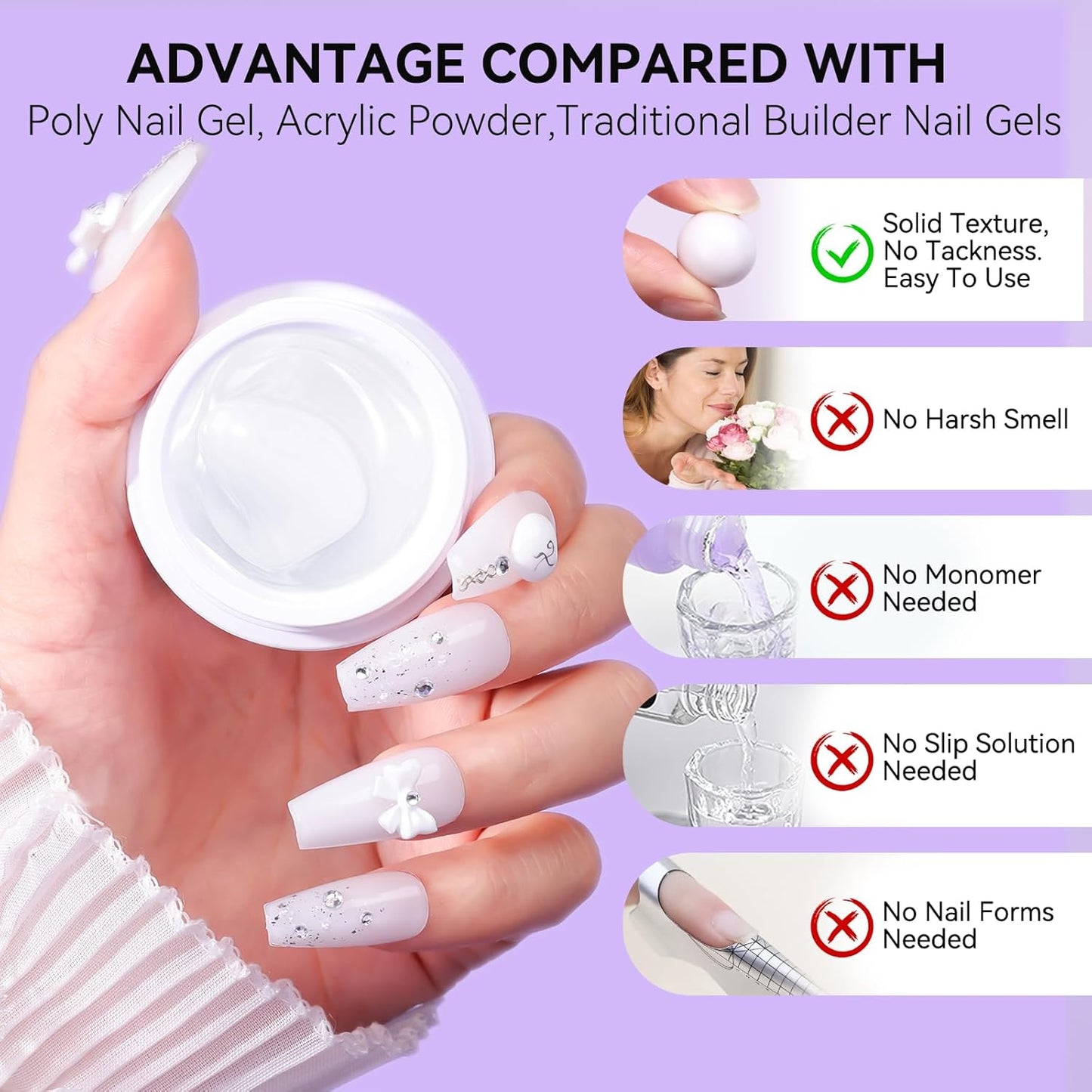 Makartt 3D Gel Nail Art: 4-in-1 Solid Gel Builder Non-sticky for Extension, 2pcs White and Dusty Pink 3D Sculpting Gels, UV Glue for Fake Nails, Rhinestones & Carving Hard Gels for UV/LED Lamp Require