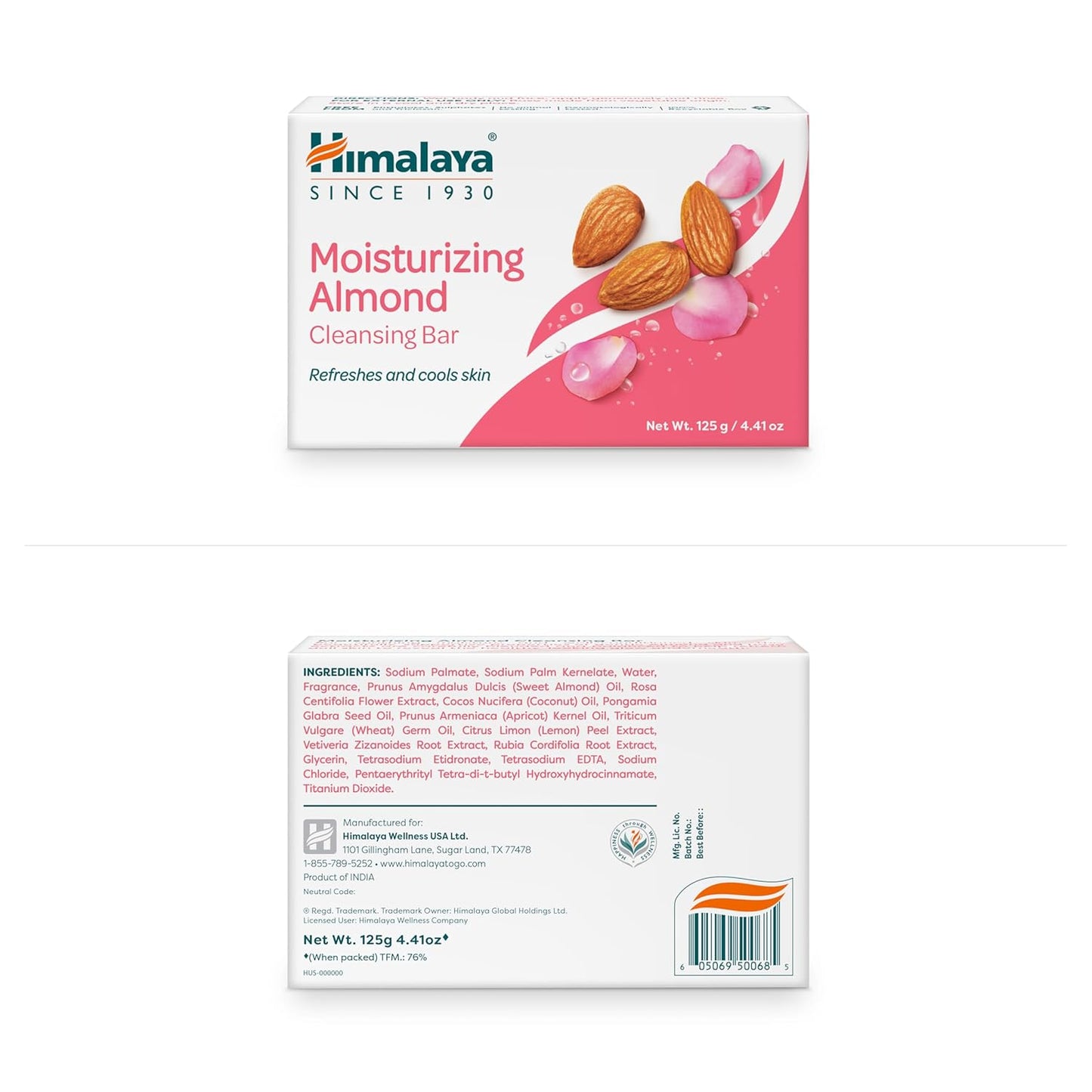 Himalaya Moisturizing Almond Cleansing Bar, Face and Body Soap for Soft Skin, 4.41 oz, 12 Pack