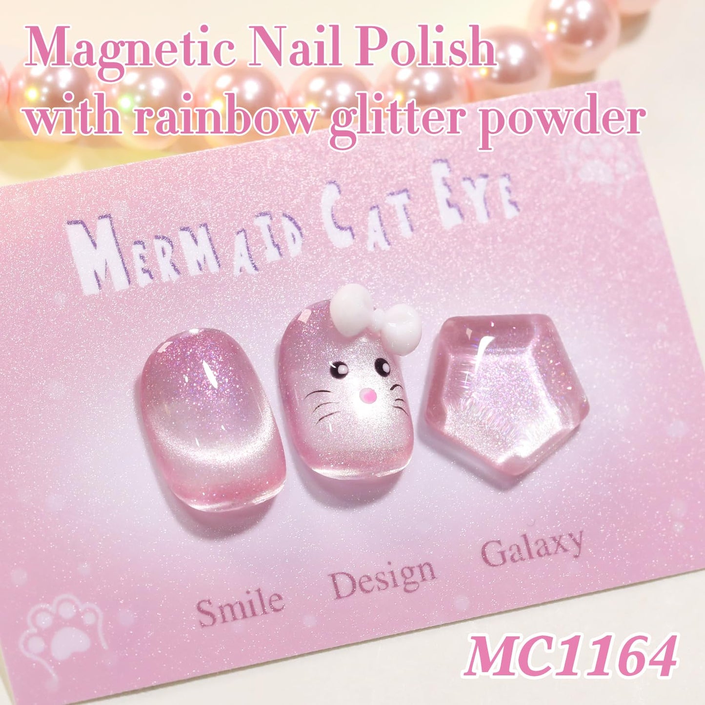 Double Rhythm 0.5 Oz Cat Eye Gel Polish with Magnet Same Color Same Bottle Holographic Glitter Shimmer Translucent Color Salon 15 ML Magnetic Nail Art (Mermaid Pink-MC1164)