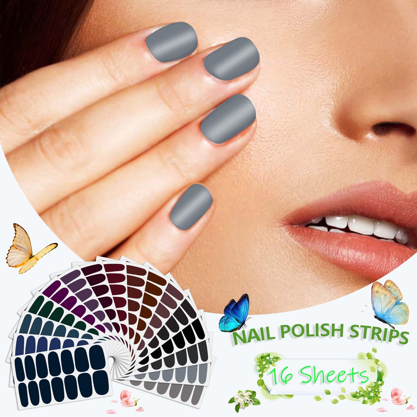 SILPECWEE 16 Sheets Dark Nail Wraps for Women Stick on Nail Polish Strips Gel Nail Strips Self Adhesive Nail Polish Stickers Black Fingernail Sticker Nails Manicure Kit with Nail File