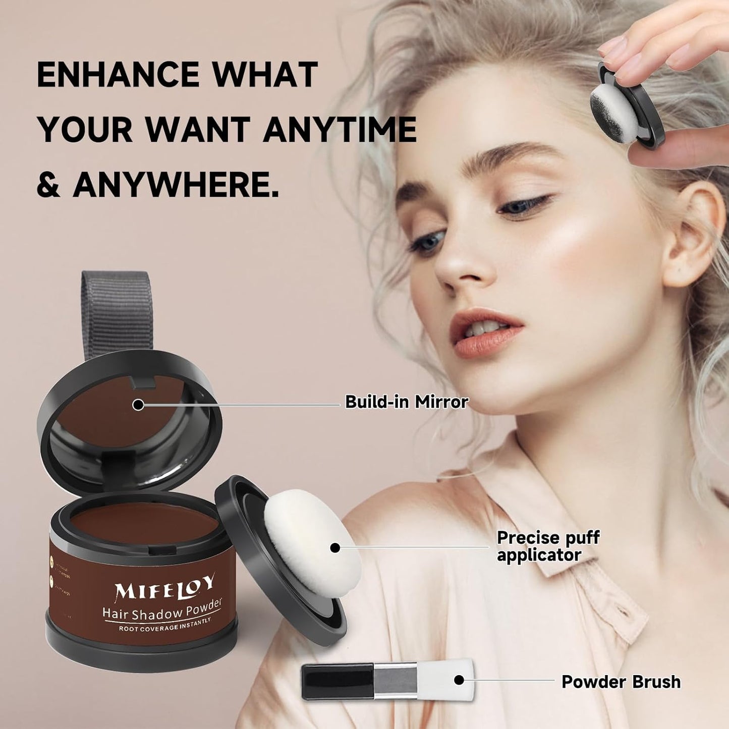 2 Pack Root Touch Up Shadow Powder, Gray Hair Cover Up, Women Color Root Coverage Powder for Thinning Grey Hairline, Men Instantly Concealer Hair Loss Beard Line Eyebrow, Red Brown