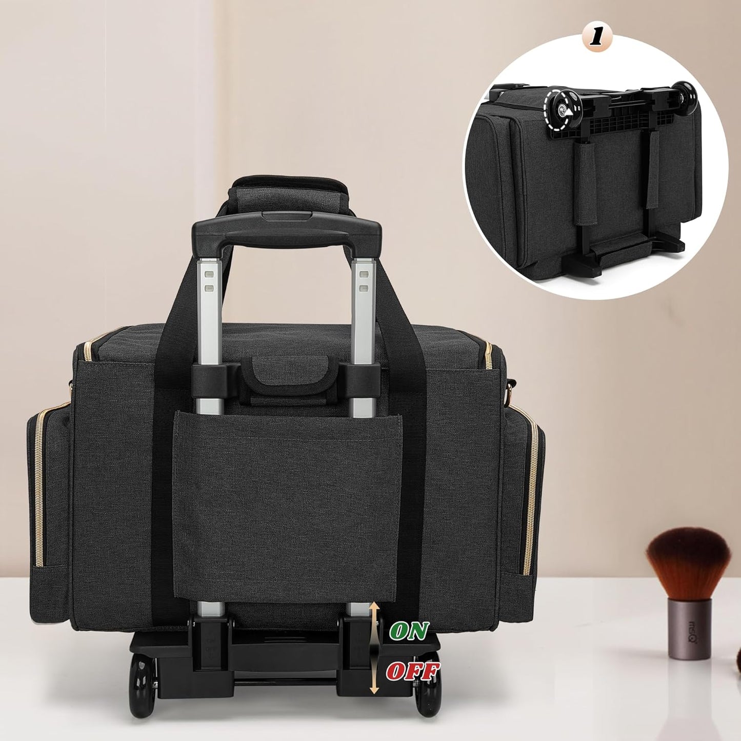 LUXJA Rolling Makeup Case with 3 Removable Pouches and 1 Makeup Brush Bag, Large Makeup Bag Cosmetic Bag with Detachable Dolly (Patented), Black