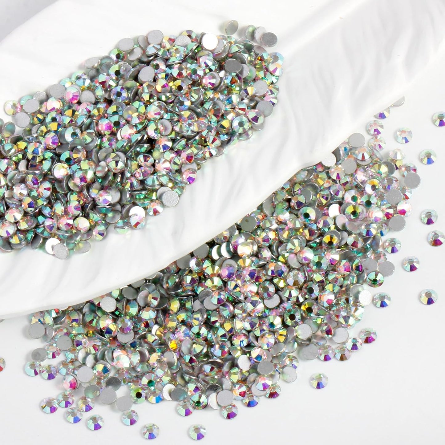3000PCS SS10 Flatback Rhinestones | 12-Facet Diamond-Cut Glass Gems for Nail Art, Clothing, DIY Crafts |Glue-On Decoration Stones with Silver Backing(Crystal AB)