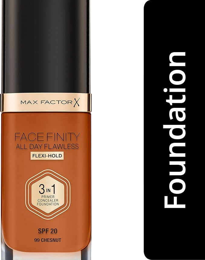 Max Factor Facefinity 3-in-1 All Day Flawless Liquid Foundation, SPF 20-99 Chestnut, 30 ml