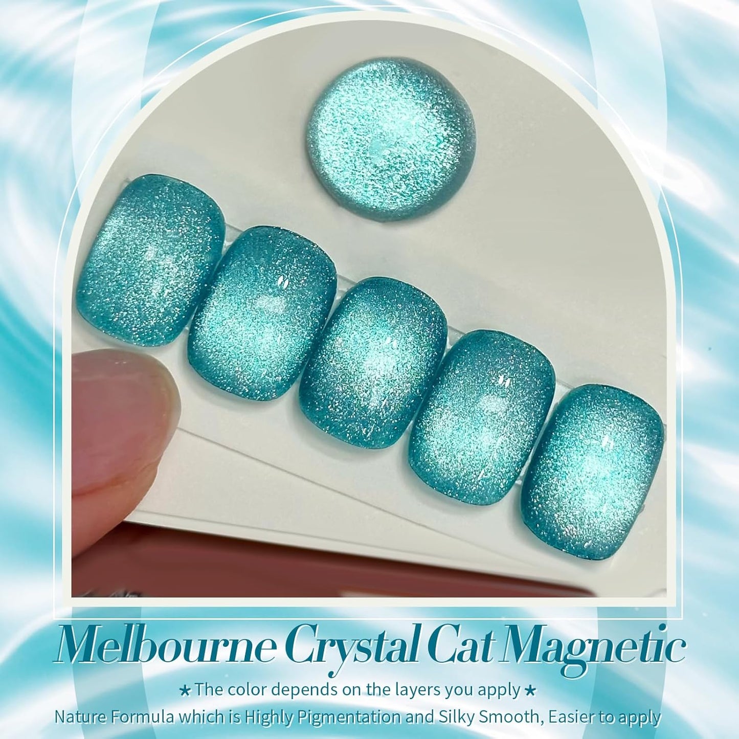 BORN PRETTY Cat Magnetic Eye Gel Nail Polish, Blue Melbourne Glitter Cat Magnetic Gel Nail Polish, Holographic Magnetic Nail Polish for Nail Art Manicure Salon DIY at Home 15ML