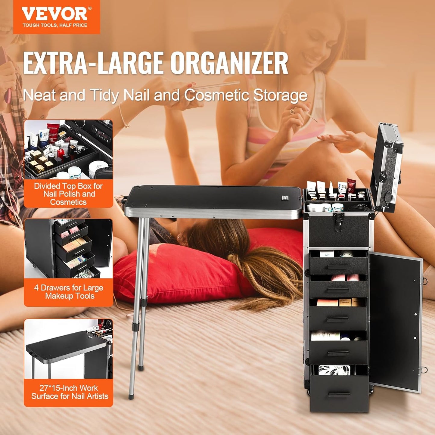 VEVOR Makeup Train Case Professional Makeup Storage Organizer Box Make Up Carrier for Women and Girls