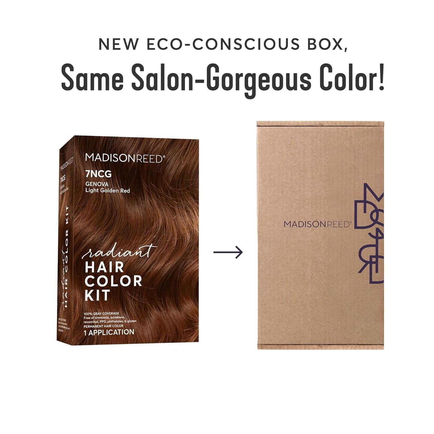 Madison Reed Radiant Hair Color Kit | 7NCG Light Golden Copper (Genova Red) for 100% Gray Hair Coverage | Dimensional Salon-Quality Permanent Hair Dye | PPD-Free & Ammonia-Free | 1 Pack