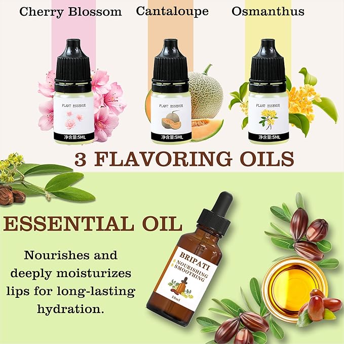 Lip Balm Making Kit - DIY Lip Gloss Kit to Make Your Own Lip Balm with Natural Beeswax, Lip Base Oil, Essential Oil, Tubes, Jars Lip Balm Craft Kit For Adults Girls Moisturizing Lip Care Kit