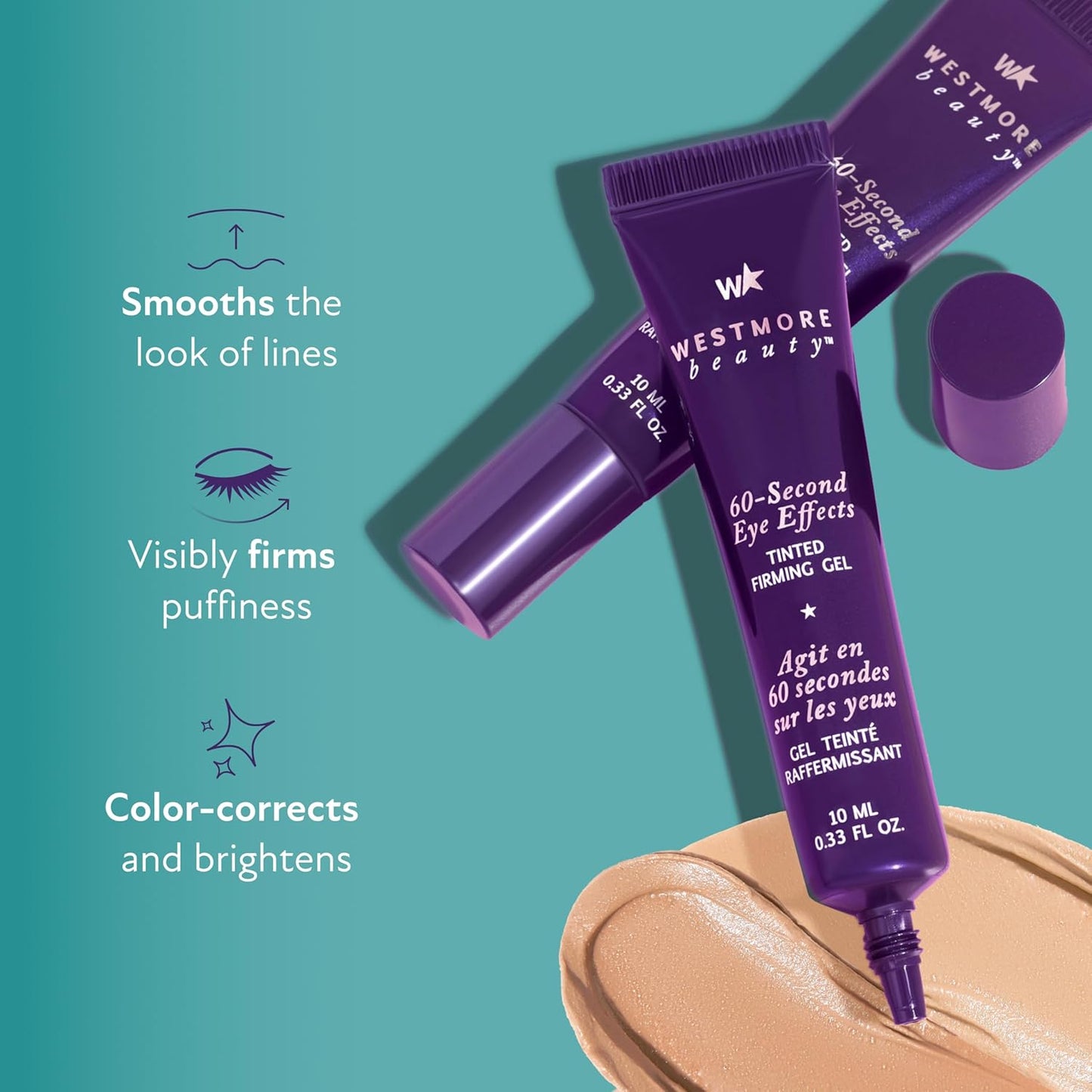 Westmore Beauty 60 Second Effects Tinted Firming Gel - Under Eye Cream For Puffiness And Bags Under Eyes - 20 mL Light to Medium - 0.68 Fl Oz