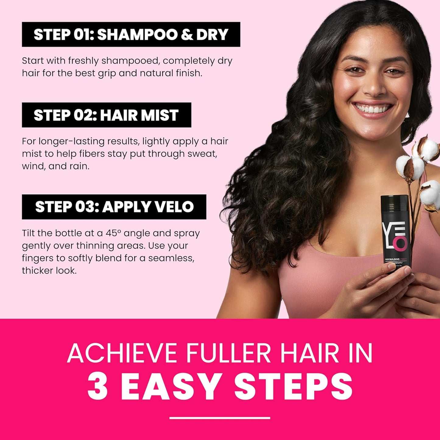 VELO Hair Building Fibers for Thinning Hair –MEDIUM BROWN Hair Fibers for Men & Women – Covers Bald Spots, Hairline Powder, Hair Thickening Fibers – Hair Filler Powder for Fuller-Looking Hair – 30g