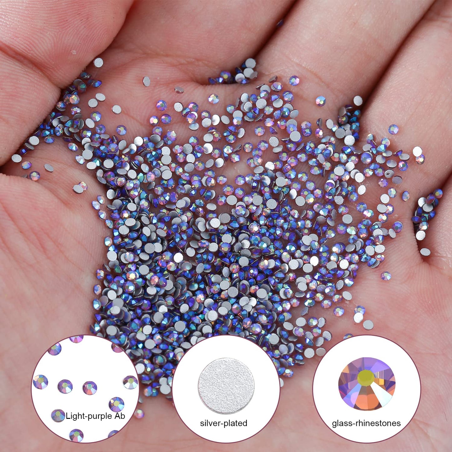 1440Pcs Light-Purple Ab Crystal Rhinestones,Glass Flatback Rhinestones Mini Gemstones for Nail Face Makeup Art Crafts Clothes Decoration -(SS6,2.0mm,Light-Purple Ab)