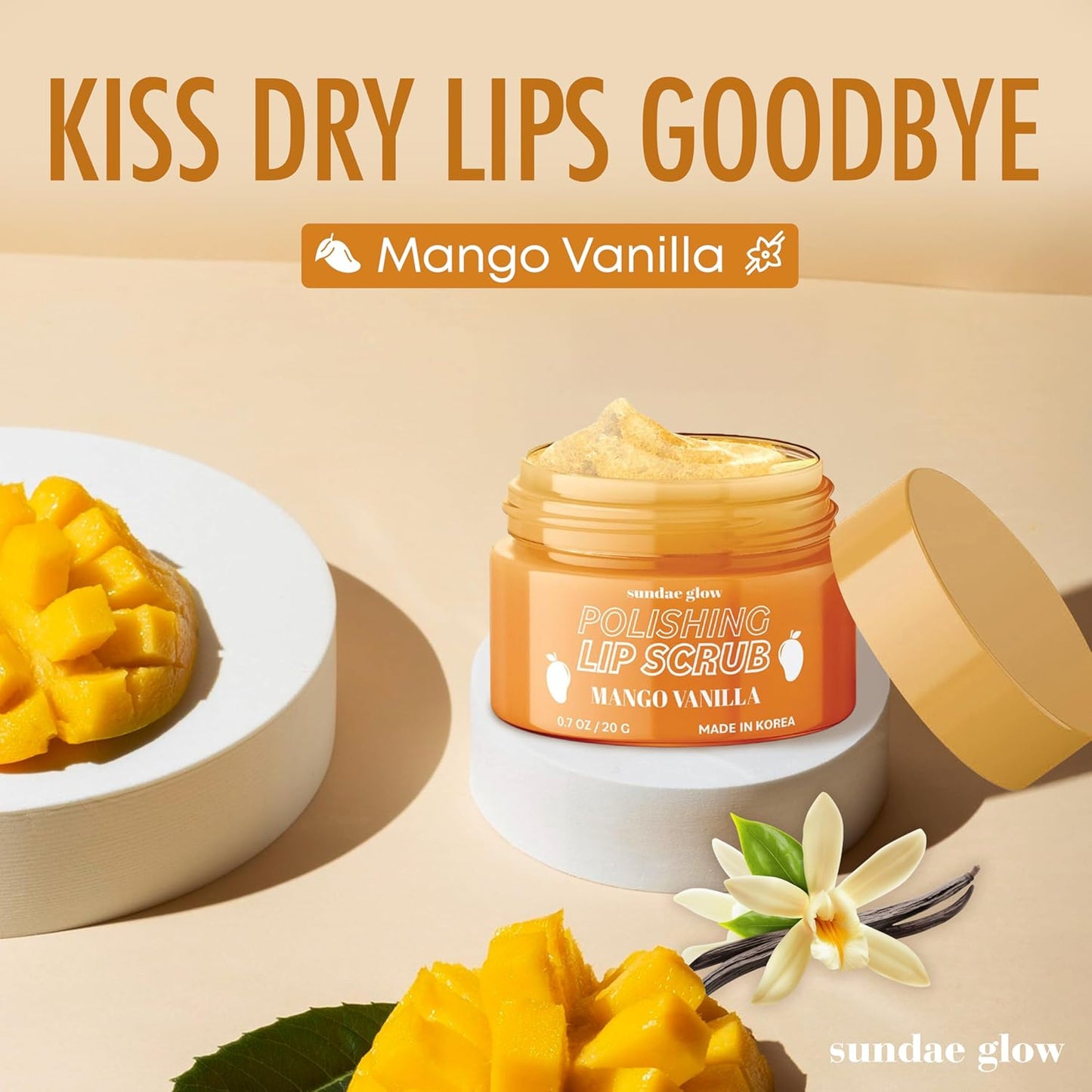 Lip Scrub with Mango Vanilla – Exfoliates, Hydrates & Repairs – Smooths, Softens & Revitalizes Dry Lips – Dermatologist Tested, Korean Skin Care – Clean Beauty, Cruelty-Free – 1 Pack