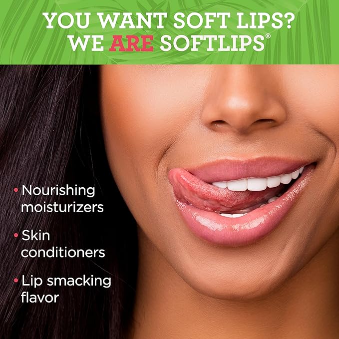 Softlips Spring Tropical Lip Balms 3-Pack - Hydrating Lip Care Set with Watermelon, Tropical Coconut, and Peach Passion Flavors