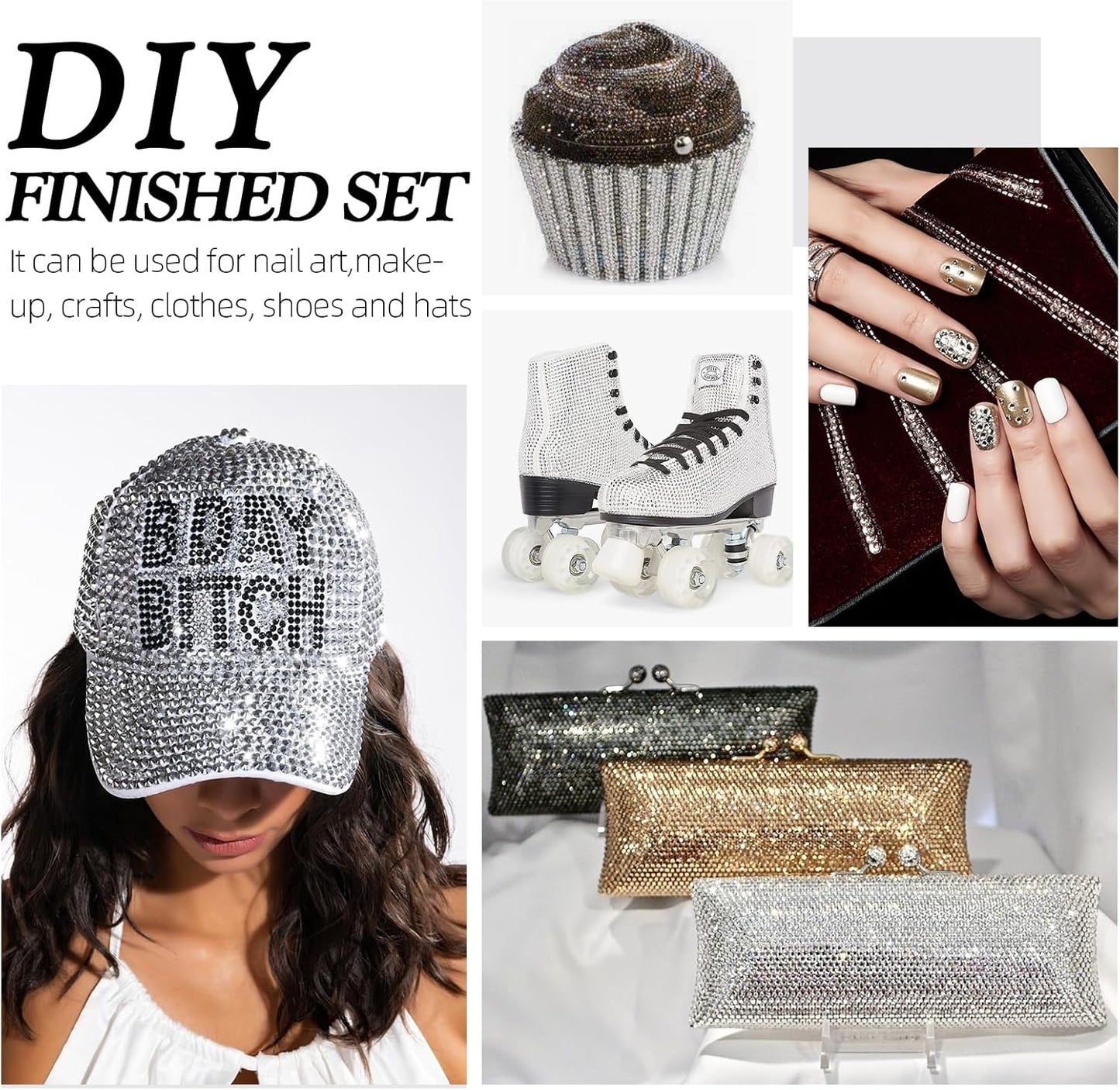 Silver Flatback Rhinestones, Glass Rhinestones for Nail Art and Craft, Glue Fix, Loose Crystal Gemstones(Silver, SS8, 2880pcs, 2.3-2.5mm)