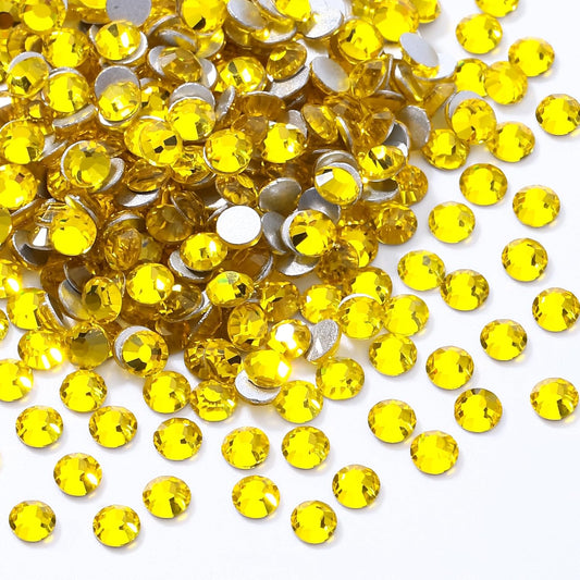 Citrine Flatback Rhinestones, Glass Rhinestones for Nail Art and Craft, Glue Fix, Loose Crystal Gemstones(Yellow, SS6, 1440pcs, 1.9-2.0mm)