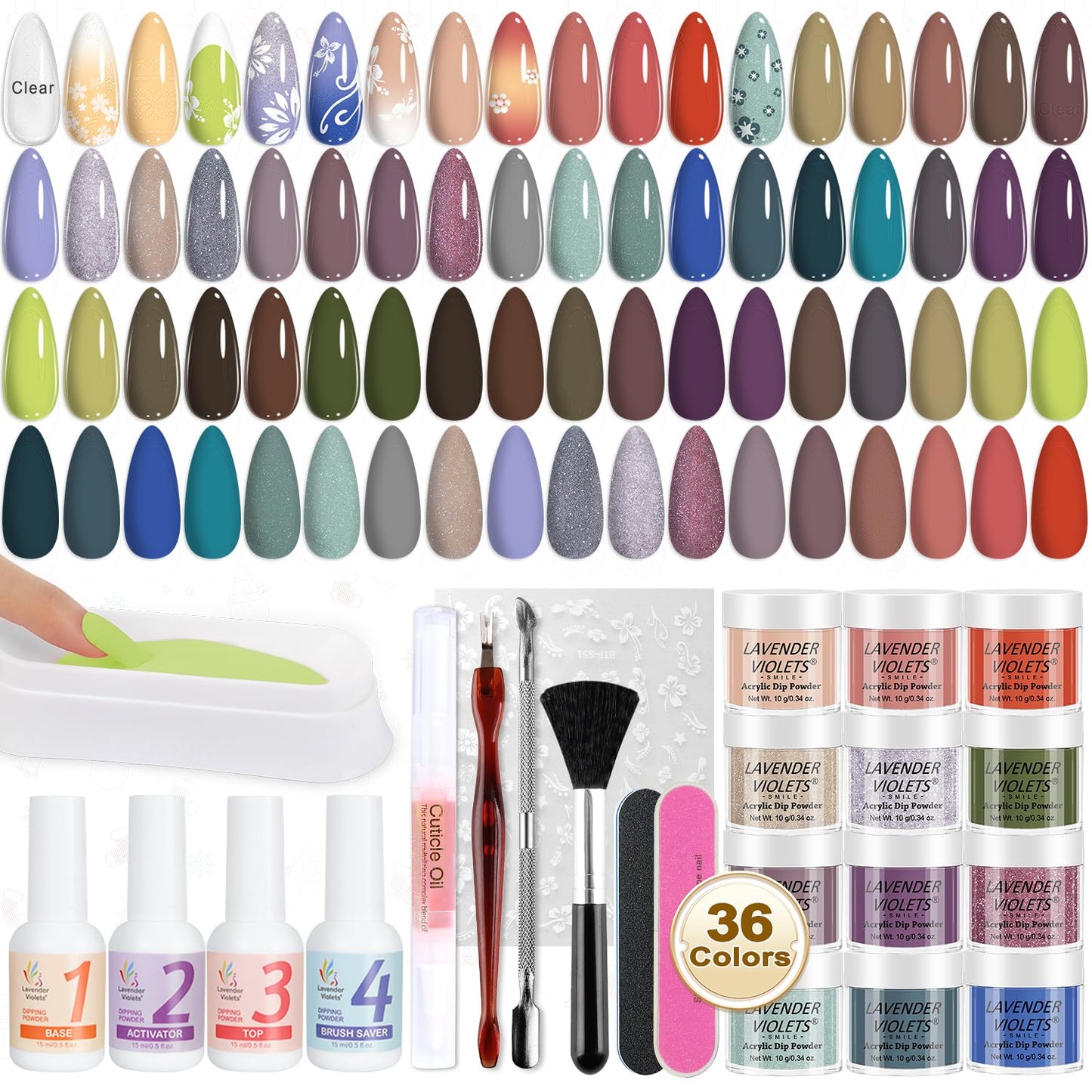 LAVENDER VIOLETS Dip Powder Nail Kit - 36 Colors Brown Green Blue Reflective Glitter with Dipping Powder Liquid Set and Nail Art Tool for Home Salon B5X1