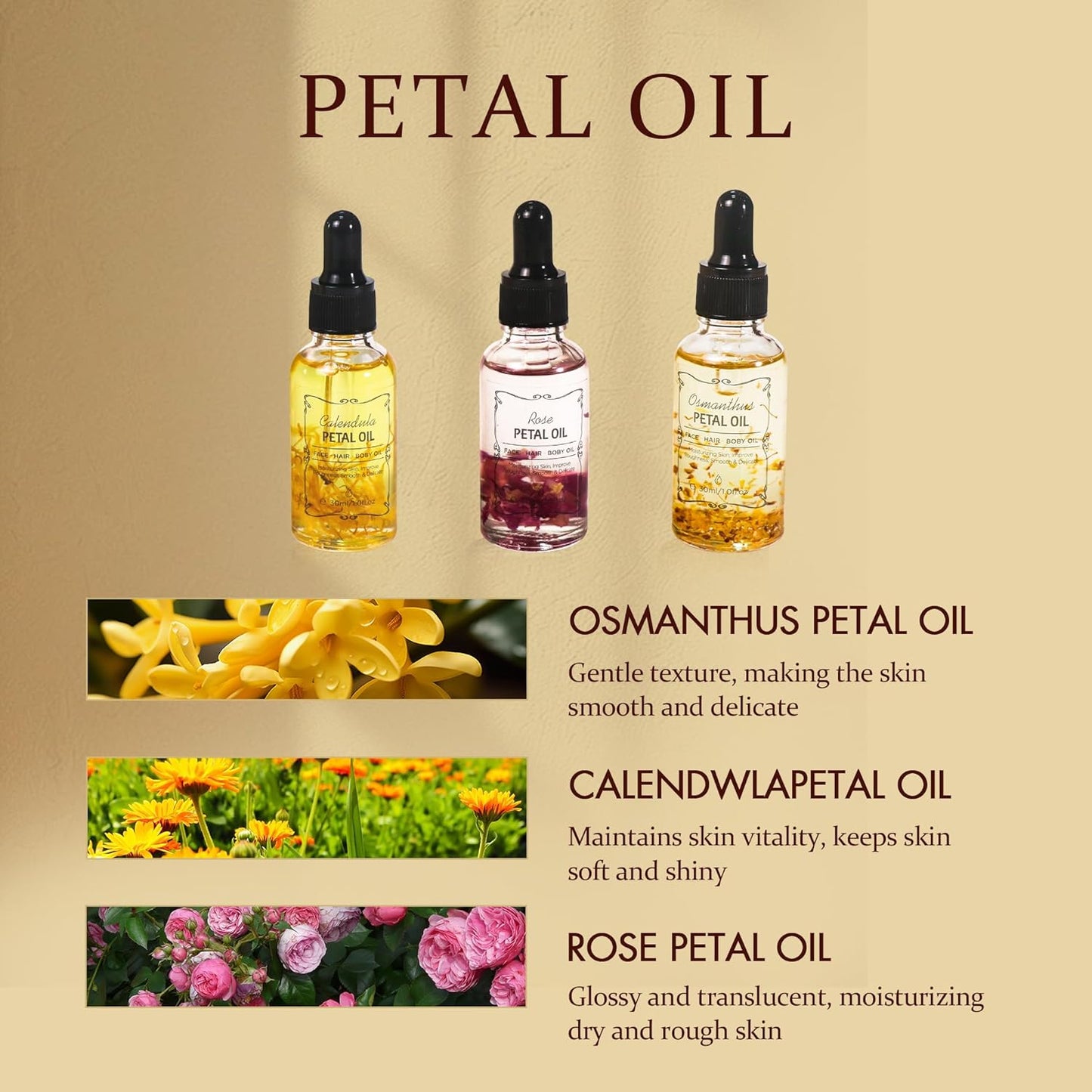Osmanthus Essential Oil with Flower Petal, Sunflower Seed, Olive Fruit Natural Massage Oils for Nails, Hair, Body, Face Moisturizing Skincare Oil Serum Dry Hair Strengthening Treatment All Types 30ml