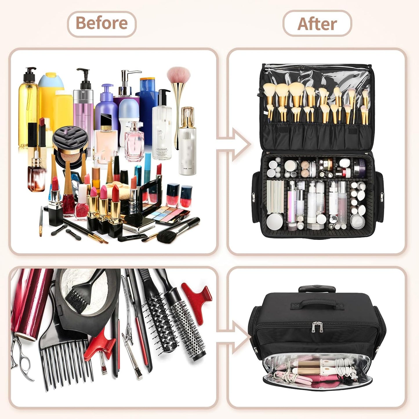 Large Rolling Makeup Case，Professional Makeup Artist Bag with 4 Small Bag Makeup Case, Adjustable Dividers, Portable Travel Supply Station for Cosmetics Storage Organizer Trolley Suitcase Makeup Cart