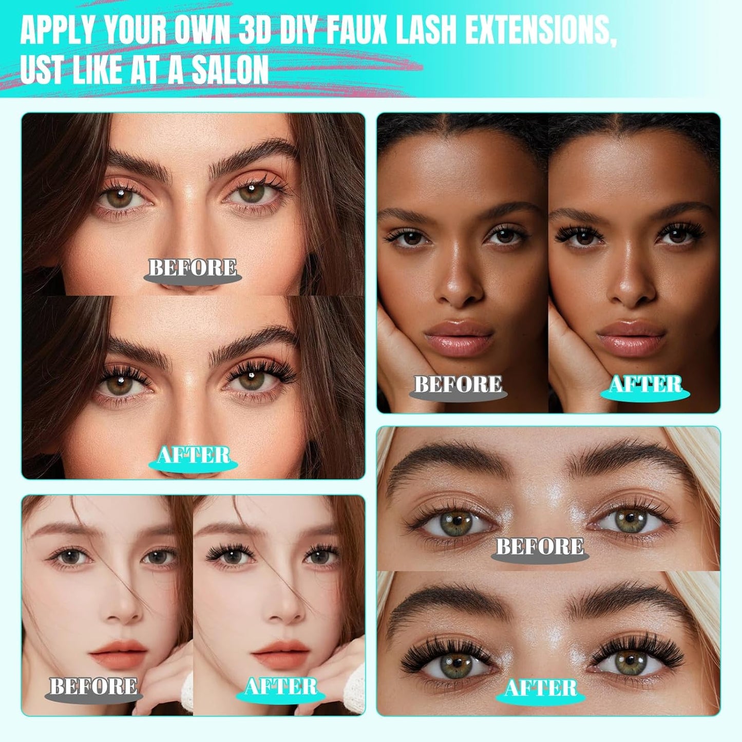 Lash Clusters Kit 320Pcs, 90D DIY Individual Eyelashes Extension With Bond, Seal, Remover, Applicator Tool for False Cluster At Home (D-Mix10-16mm)