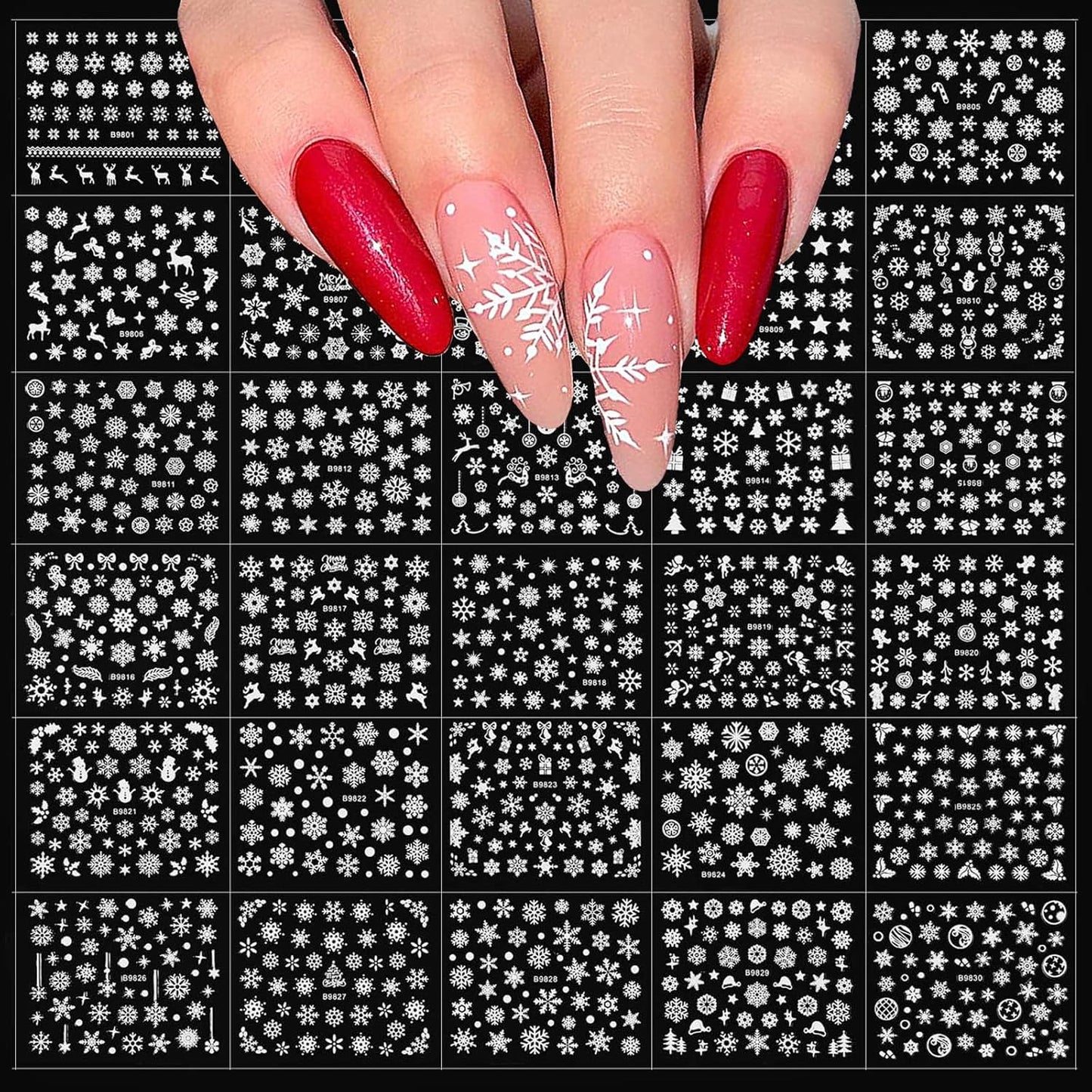 30 Sheet Silver Snowflake Nail Decals - Self Adhesive 3D Nail Art Stickers for Christmas Manicure Decoration