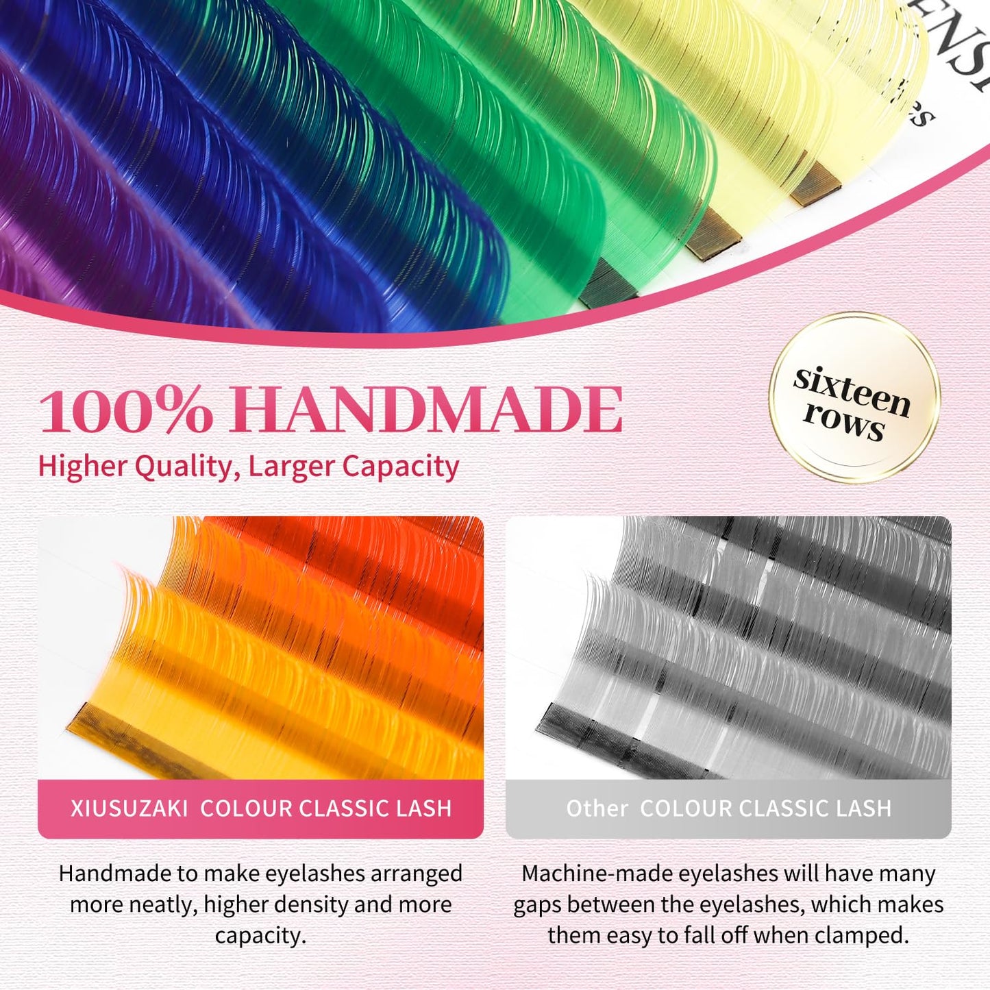 Eyelash Extensions Colored Lashes Extension 0.07 C Curl Lashes 11mm Classic Lash Extensions Soft Individual Lashes 16 Rows Natural False Eyelashes Volume Lashes Professional Use(Colored,0.07-C,11mm)