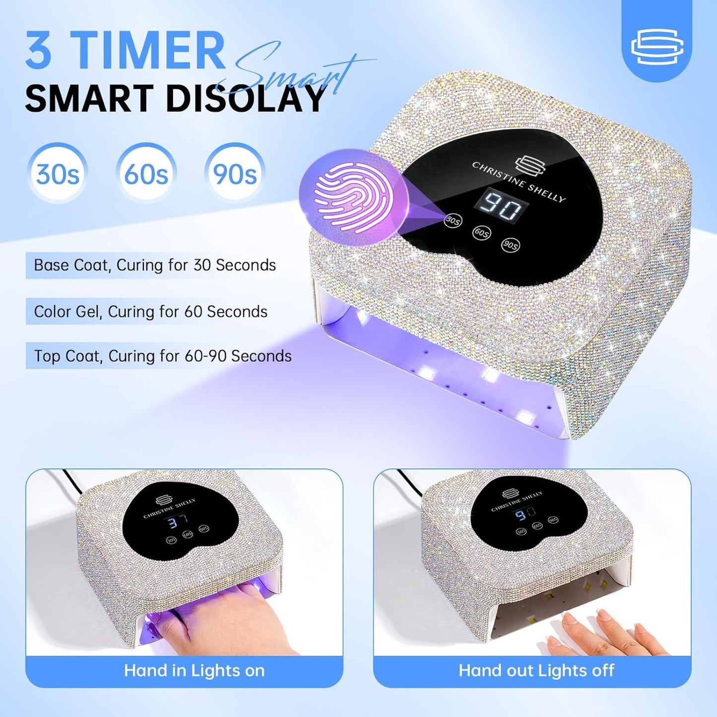 UV Nail Lamp, CHRISTINE SHELLY UV Light for Gel Nails, 48W Plug-in Mini Diamond Nail Lamp Nail Dryer with Touch Control Auto Sensor and 3 Timer Settings Nail Light Curing Lamp, Home Salon