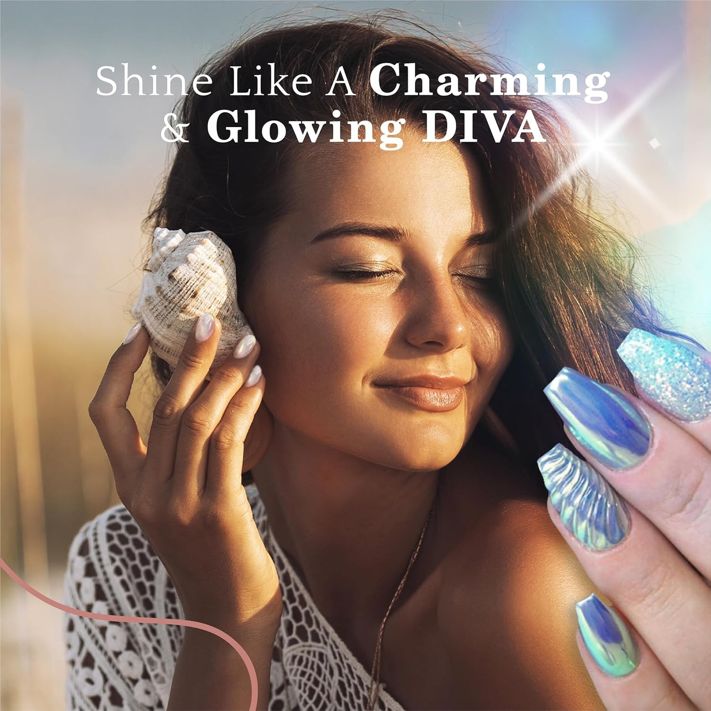 Pretty Diva Mermaid Chrome Nail Powder - Unicorn Chrome Nails Powder Aurora Iridescent Powder Pigment for Nails, Opal Mica Powders Sunset Chrome Nail Powder Manicure Pigment