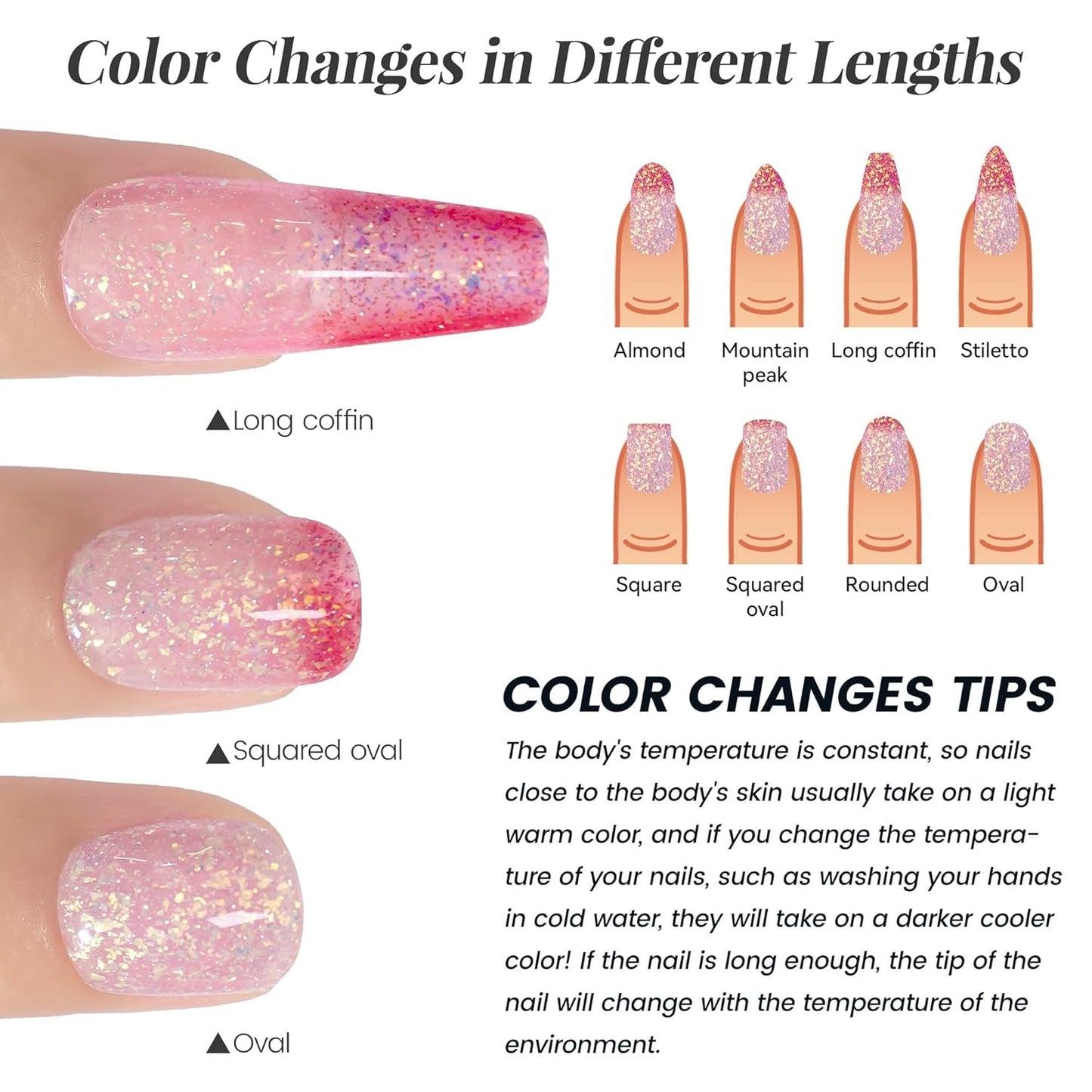 YTD Likomey Color Changing Gel Nail Polish,Brocade Glitter 15ml Light Pink To Peach Red Shimmer Glitter Mood Temperature Change Colors Iridescent Flakes Fall Winter Ombre Thermal UV Nail Gel,WB341